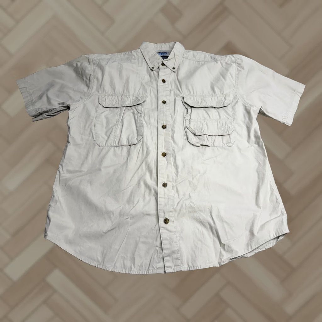 Vintage Discovery Channel Quest Shirt Woolrich Button-Up Shirt Mens Large Beige Outdoor Safari Check Short Sleeve for Fishing Lightweight Breathable Pockets Size US L / EU 52-54 / 3 - 1 Thumbnail