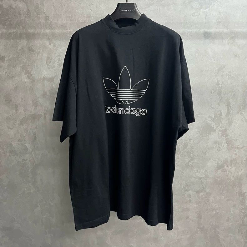 Balenciaga Balenciaga Adidas Black Logo Embroidered T-shirt Size US M / EU 48-50 / 2 - 1 Thumbnail