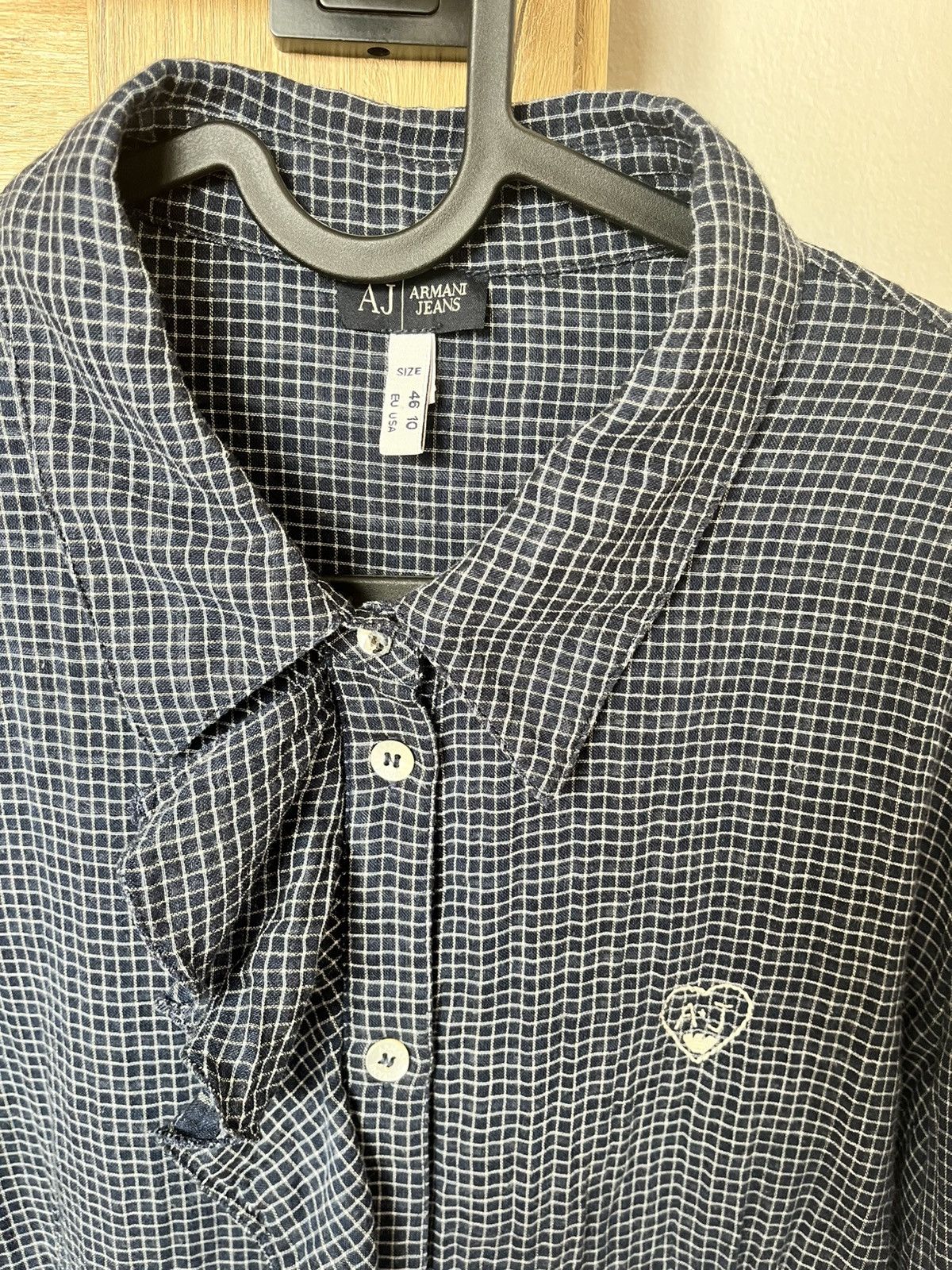 Armani Armani Jeans Ruffle Check Shirt - Heart Logo Size L / US 10 / IT 46 - 3 Thumbnail