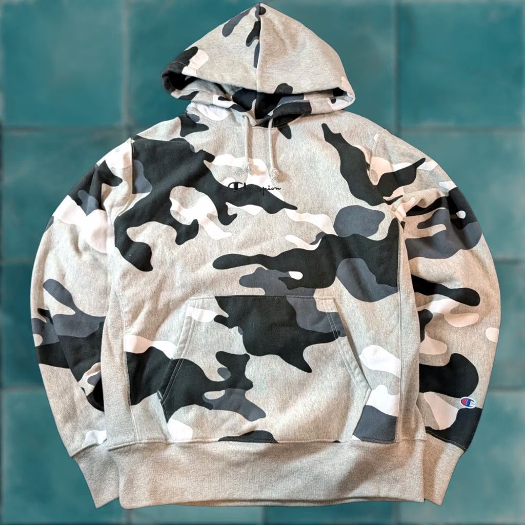 Champion Champion Hoodie Camo Reverse Weave Pullover Sweatshirt Gray Men's L Size US L / EU 52-54 / 3 - 1 Thumbnail