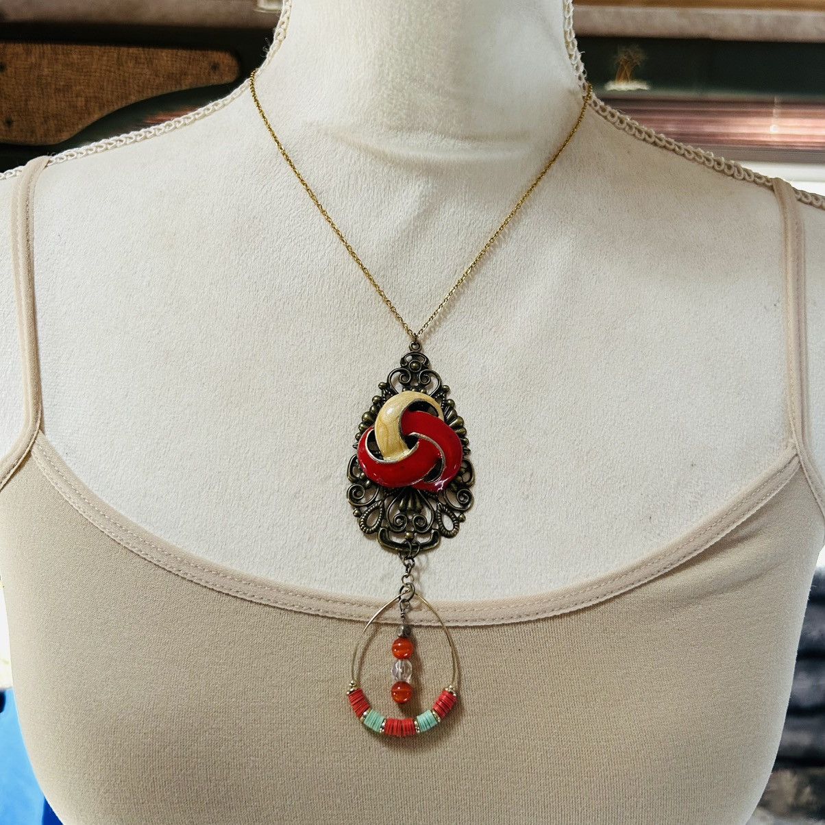 Handmade Handcrafted brass filigree dangle pendant on chain necklace Size ONE SIZE - 2 Thumbnail