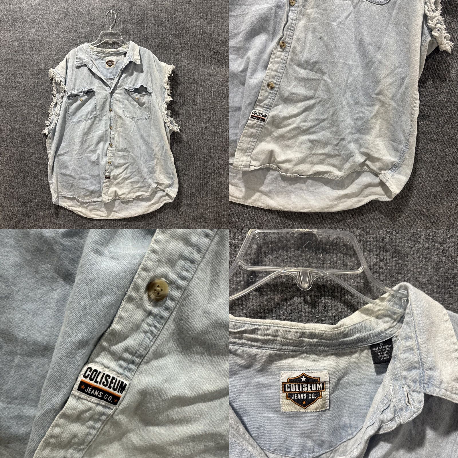 Denime VINTAGE Coliseum Denim Button Up T-Shirt 3X Big & Tall Men Blue Skull Flaming 00’s Daytona Bike Week 02 3X Mens Shirts Size US XXL / EU 58 / 5 - 9 Thumbnail