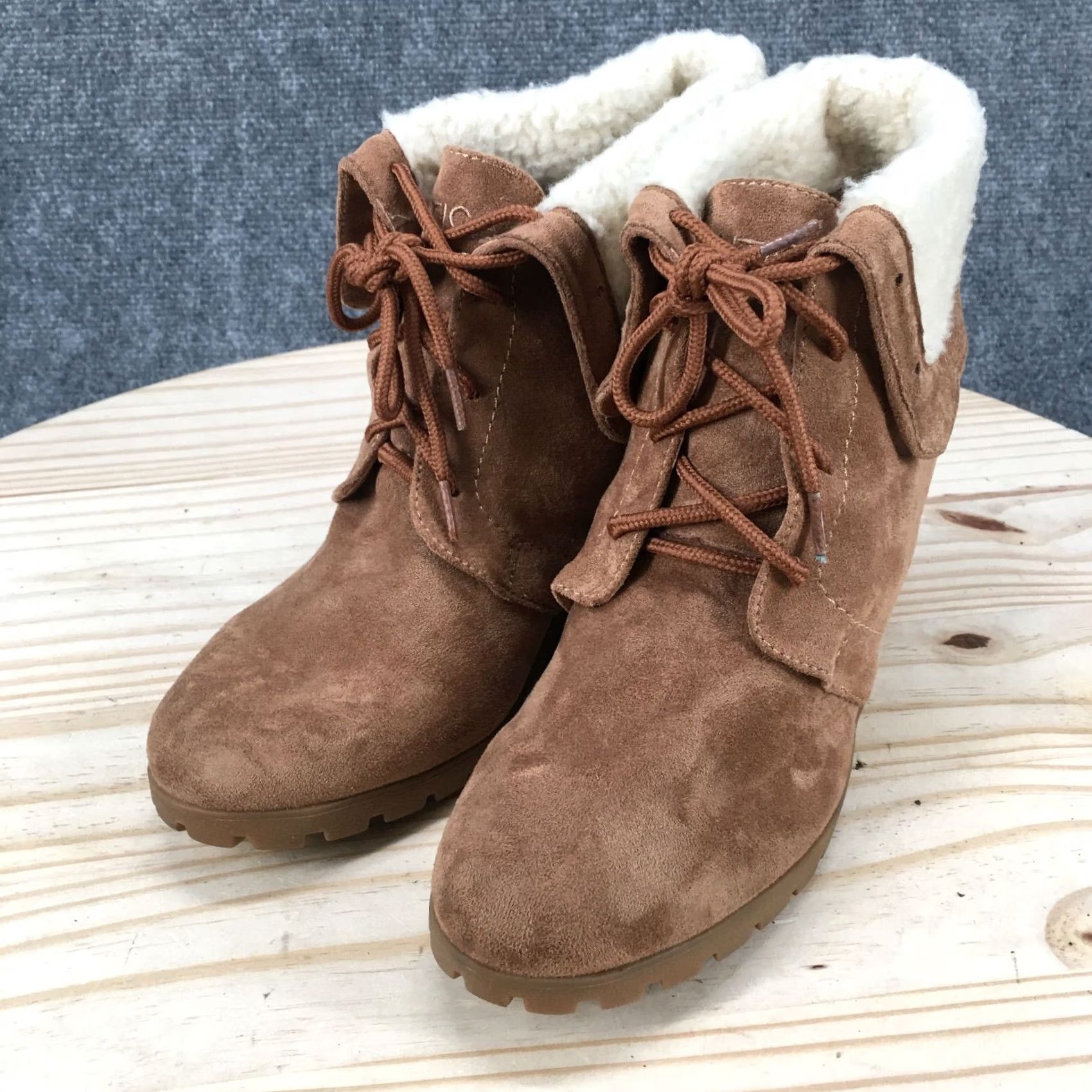 Nautica Nautica Brown Fabric Rendon Ankle Booties Lace Up Wedge Heels Womens 9 Size US 9 / IT 39 - 6 Thumbnail