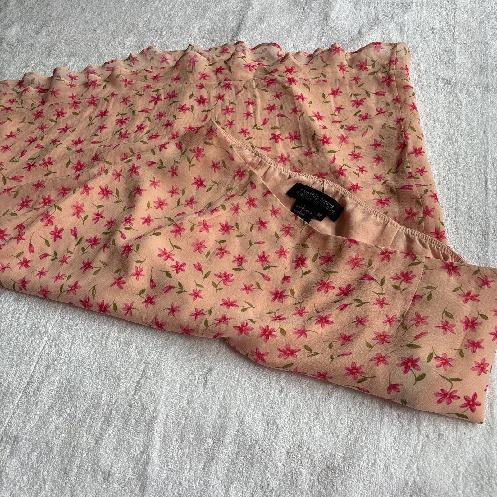 Other vintage 100% silk floral pink midi skirt Size 34" / US 12 / IT 48 - 1 Thumbnail
