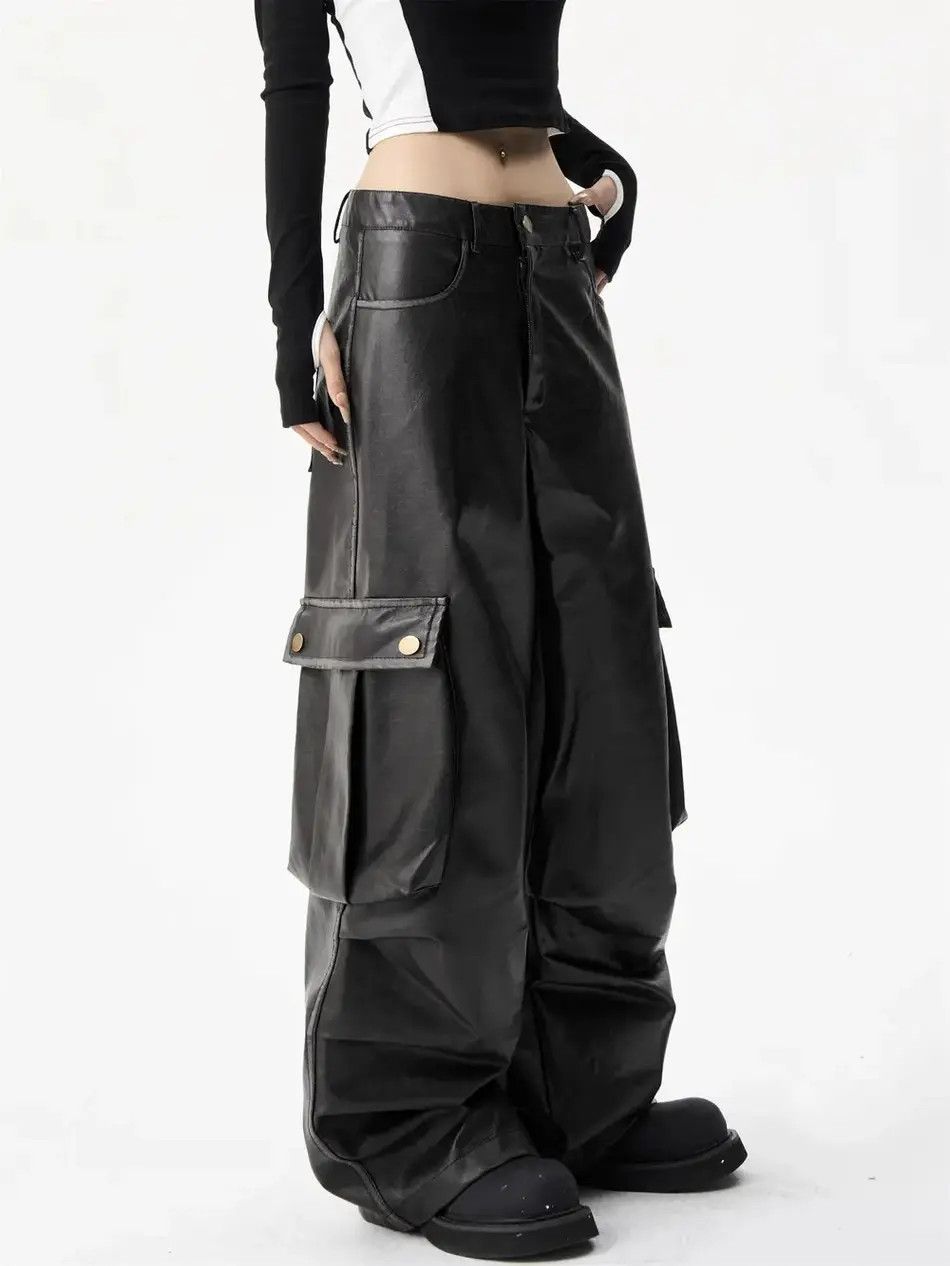 Japanese Brand × Vintage large pocket wide leg leather pants Size US 32 / EU 48 - 1 Thumbnail