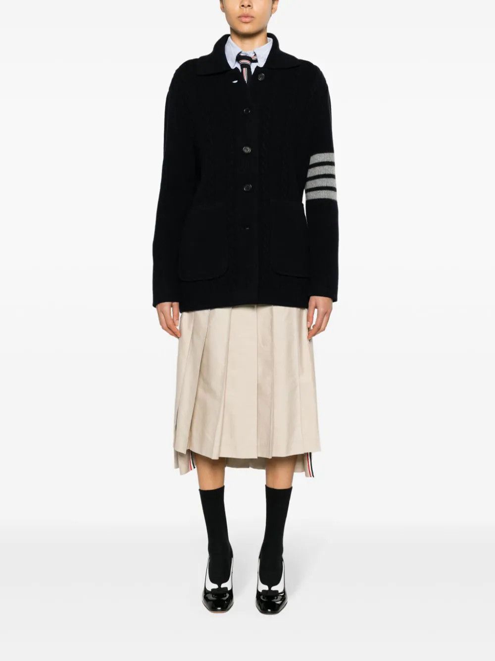 Thom Browne o1s22i1n0924 '4-Bar Heavy Knit Cardigan in Navy Blue Size S / US 4 / IT 40 - 2 Thumbnail
