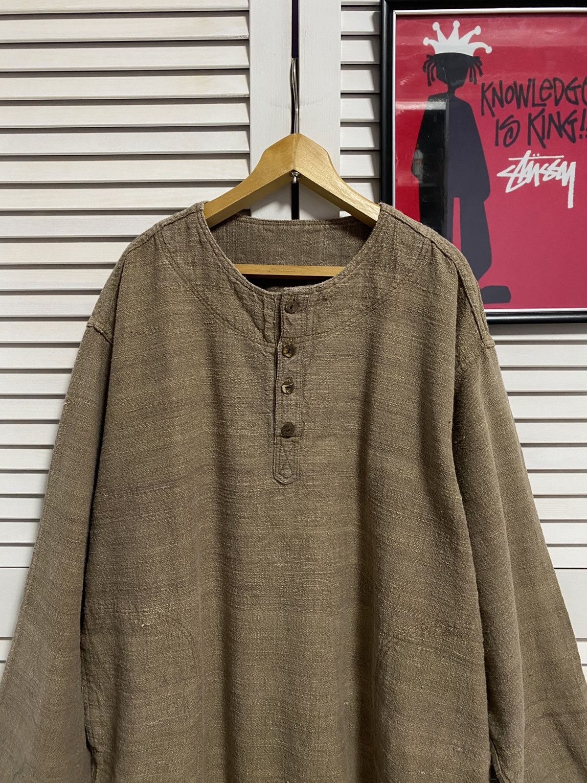 Japanese Brand Vintage 60s 70s Brown Textured Henley Boho Workwear Pullover Size US XL / EU 56 / 4 - 2 Thumbnail