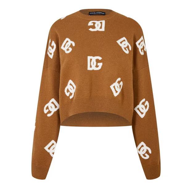 Dolce & Gabbana o1g2r1mq1024 Logo Knit Sweater in Brown & White Size S / US 4 / IT 40 - 1 Thumbnail