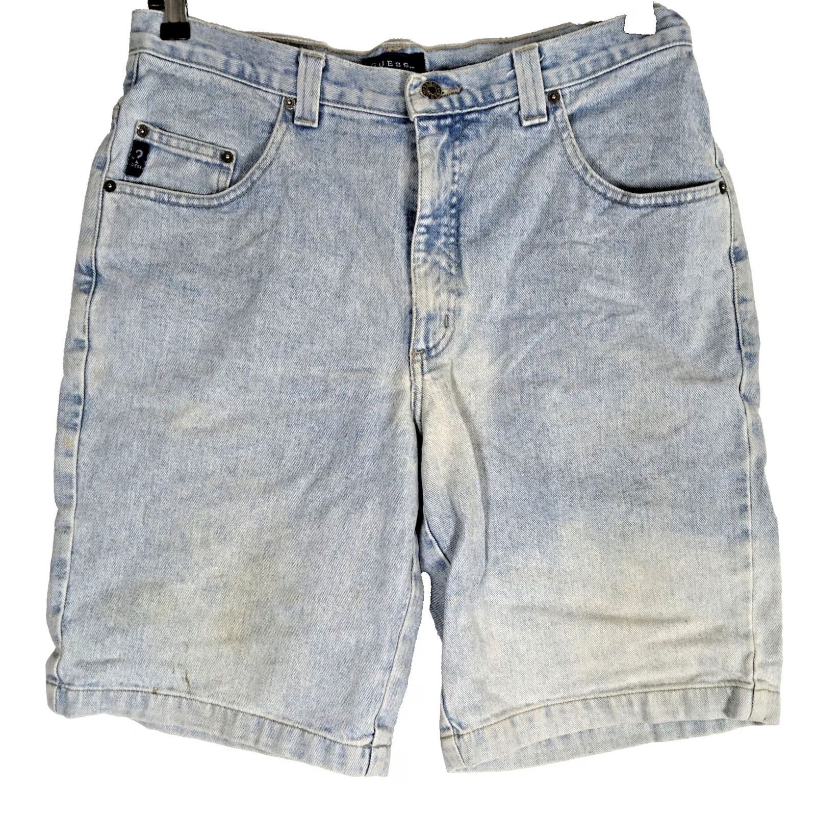 Guess VINTAGE GUESS Denim Triangle Shorts Baggy Mens 90s Blue 34 jeans workwear Cotton Cotton Denim Logo Button Zipper Front Flat Mid Rise 11in inseam Men Size US 34 / EU 50 - 2 Thumbnail