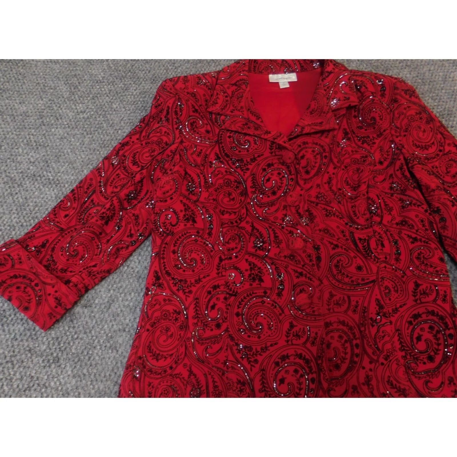 Vintage Dressbarn Blazer Jacket Womens M Red Floral Long Sleeve Lightweight Polyester Casual Business Size M / US 6-8 / IT 42-44 - 3 Thumbnail