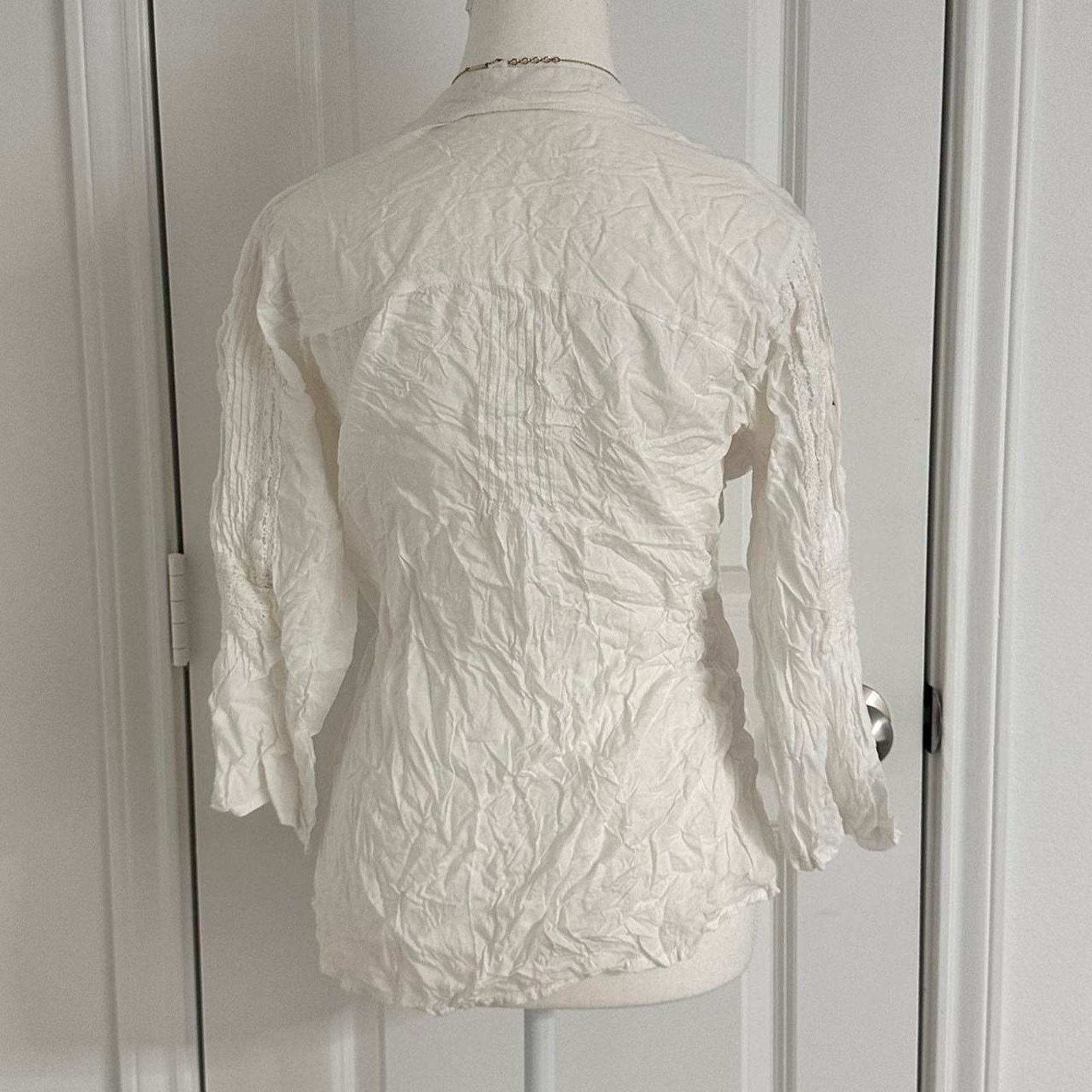 Other White Diamonds Ivory Ruffled Buttoned 80s Vintage Top Size M / US 6-8 / IT 42-44 - 2 Thumbnail