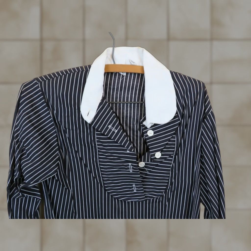 Vintage VINTAGE Polyester Shirt M White 1970s Pin Stripe JAMI Original Stain Destroyed Mens Size M / US 6-8 / IT 42-44 - 1 Thumbnail