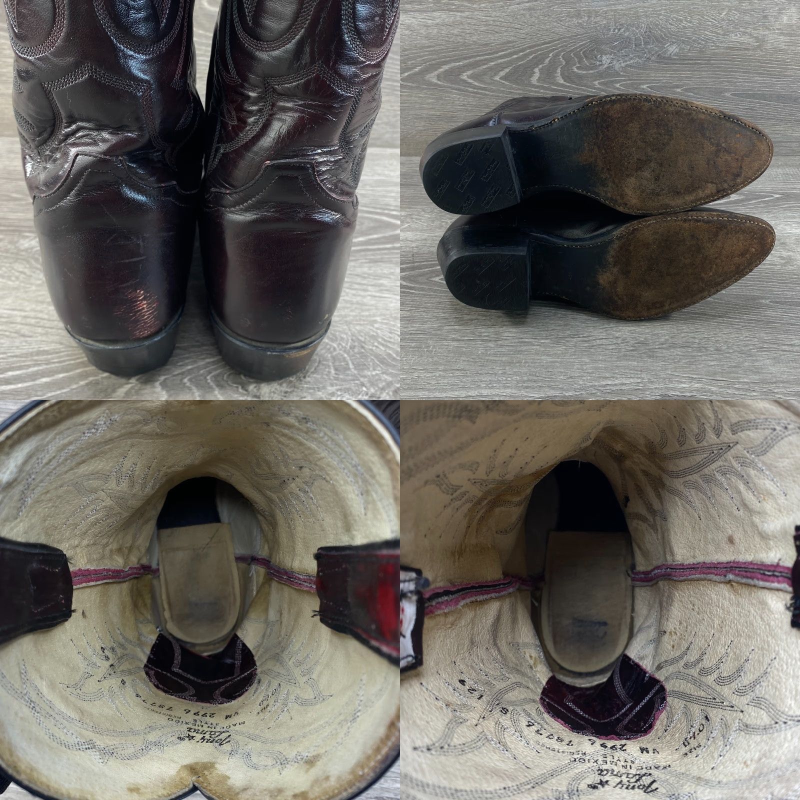 Tony Lama VINTAGE Tony Lama Mens 10.5 Black Cherry Burgundy Leather Cowboy Boots Western Size US 11 / EU 44 - 8 Thumbnail