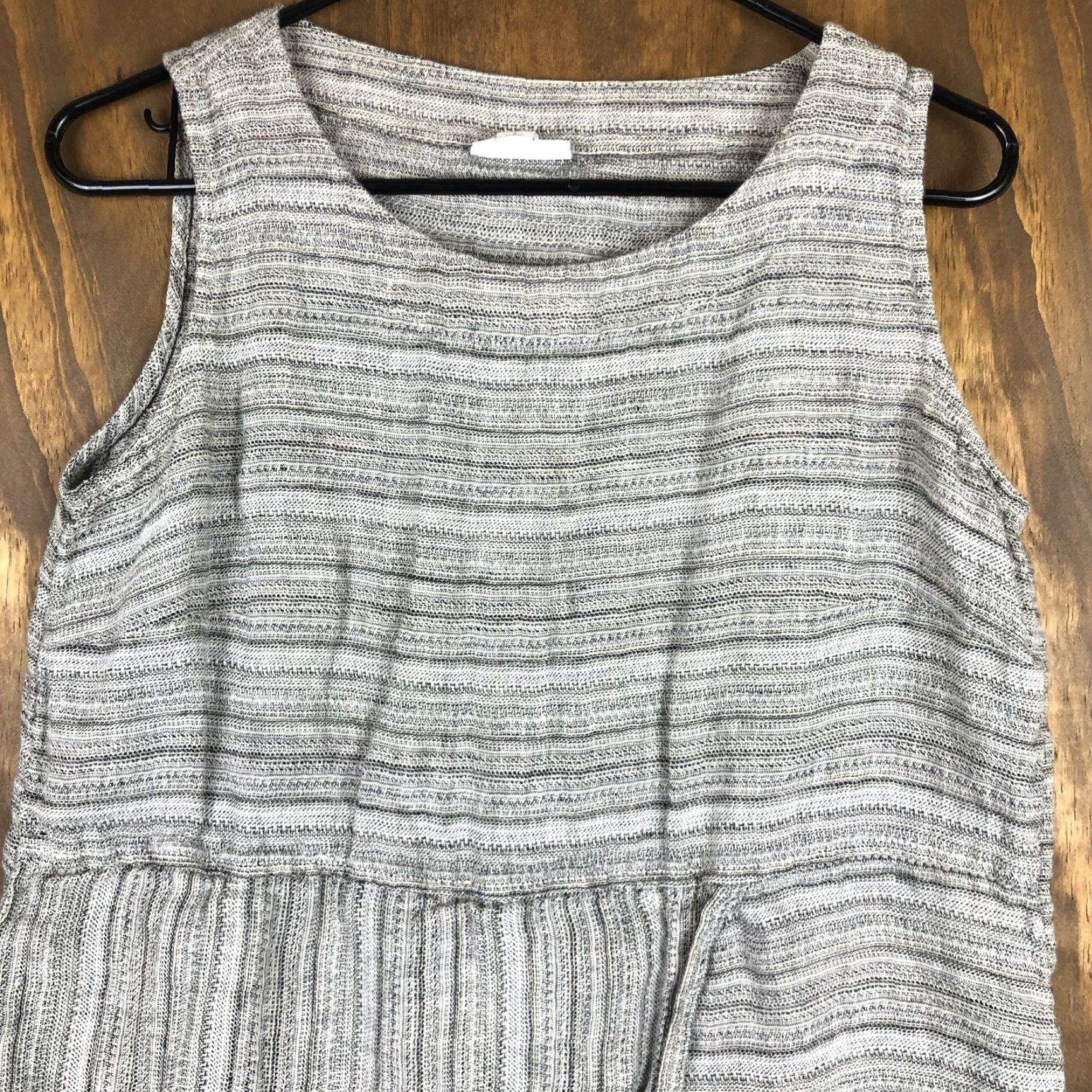 Vintage Pure Jill Dress Gray White Striped Linen Shift Petite Sleeveless Midi SP Womens Shift Dress Size S / US 4 / IT 40 - 2 Thumbnail
