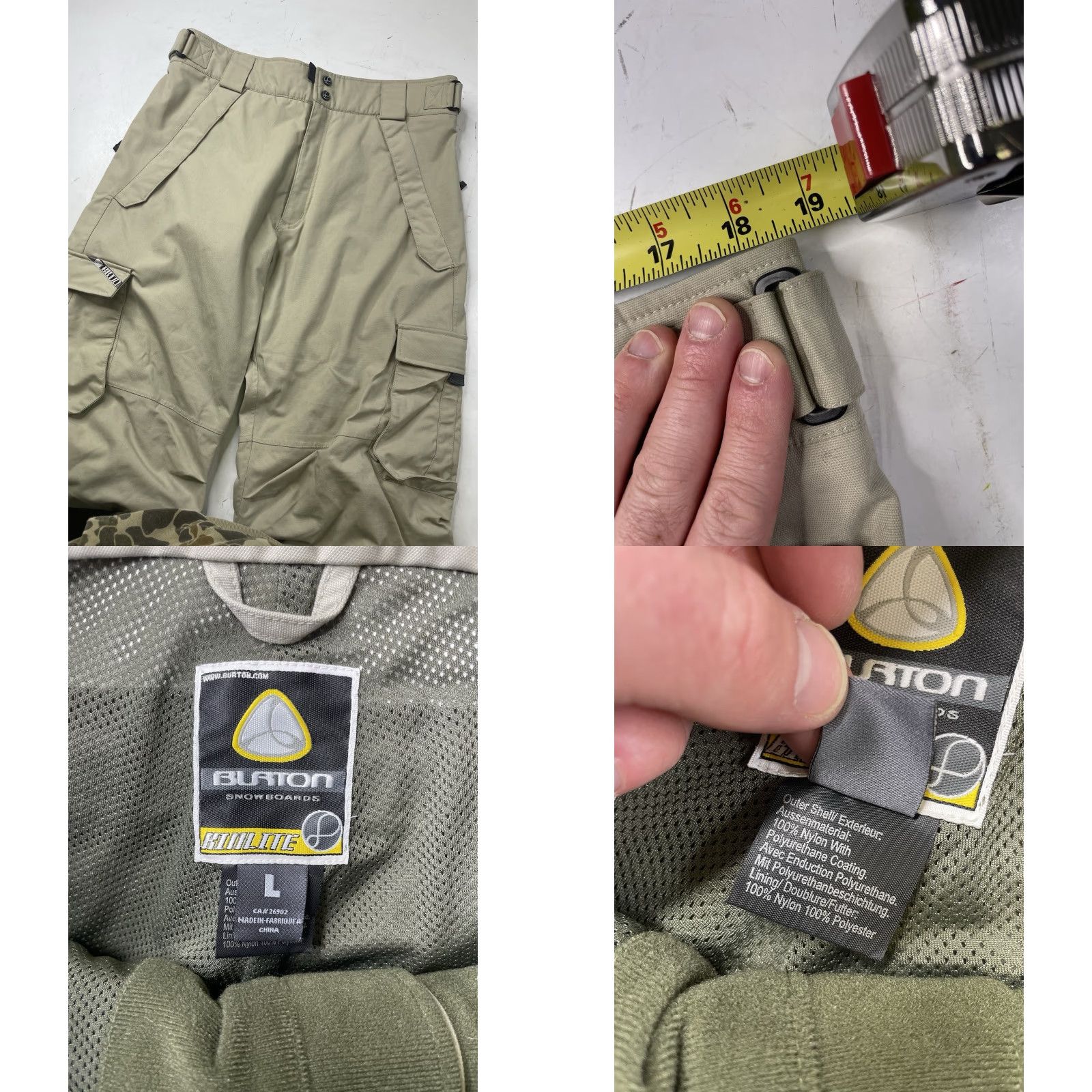 Burton Burton Pants Men L Cargo Beige Nylon Lined Water Resistant Winter Ski Cargo Pocket — (Note: single space separators) Size US 33 - 10 Thumbnail