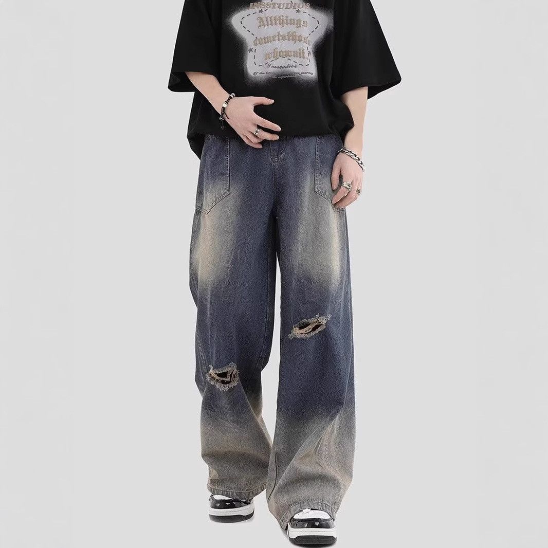 Japanese Brand × Jean Vintage high street wide leg ripped jeans Size US 32 / EU 48 - 4 Thumbnail