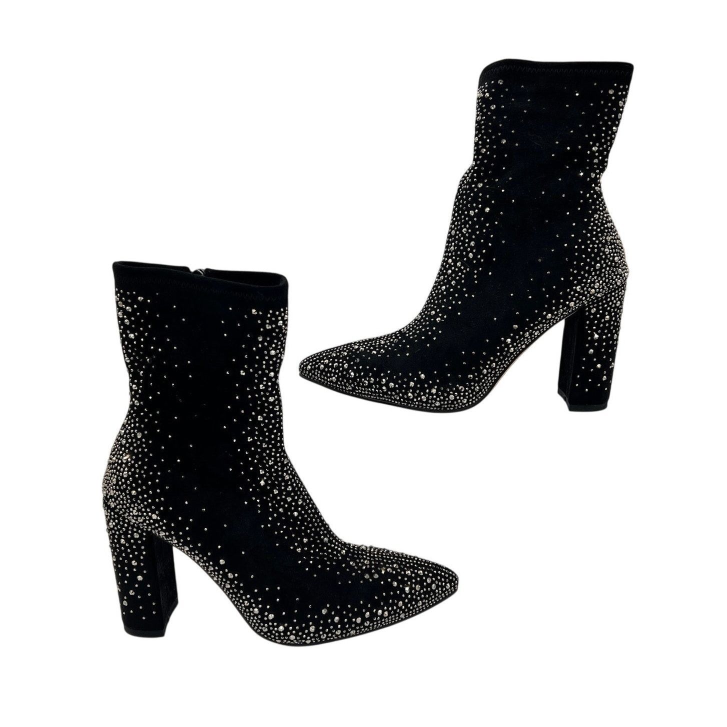 Other ISNOM Black Rhinestone Pointed Toe Boots 3.5” Block Heel 6 Size US 6 / IT 36 - 1 Thumbnail