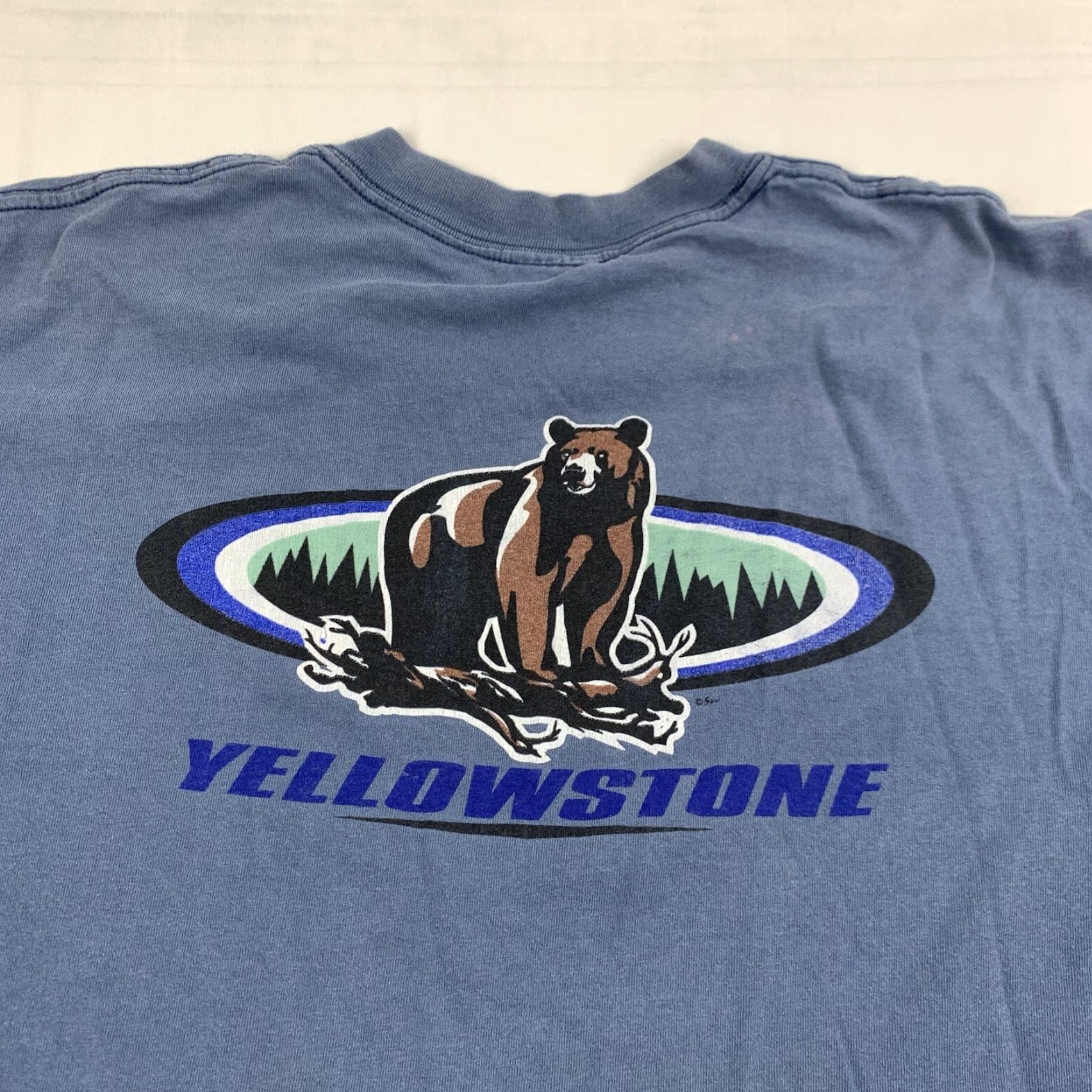 Gildan Vintage Yellowstone Park Shirt Adult Large Blue Nature Wildlife Animal Y2K USA Size US L / EU 52-54 / 3 - 3 Thumbnail