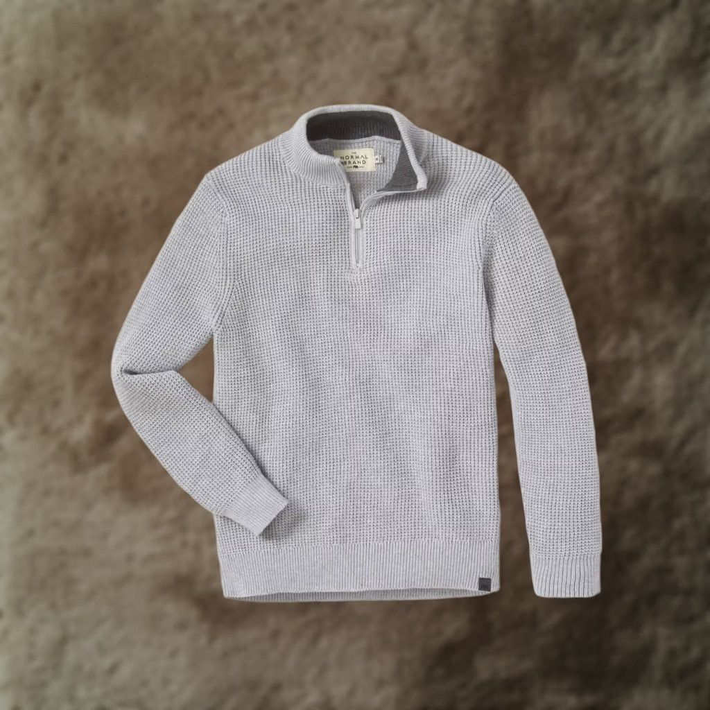 J Brand The Normal Brand 1/4 Zip Waffle Knit Pullover Sweater Gray Mens 2XL Size US XXL / EU 58 / 5 - 1 Thumbnail