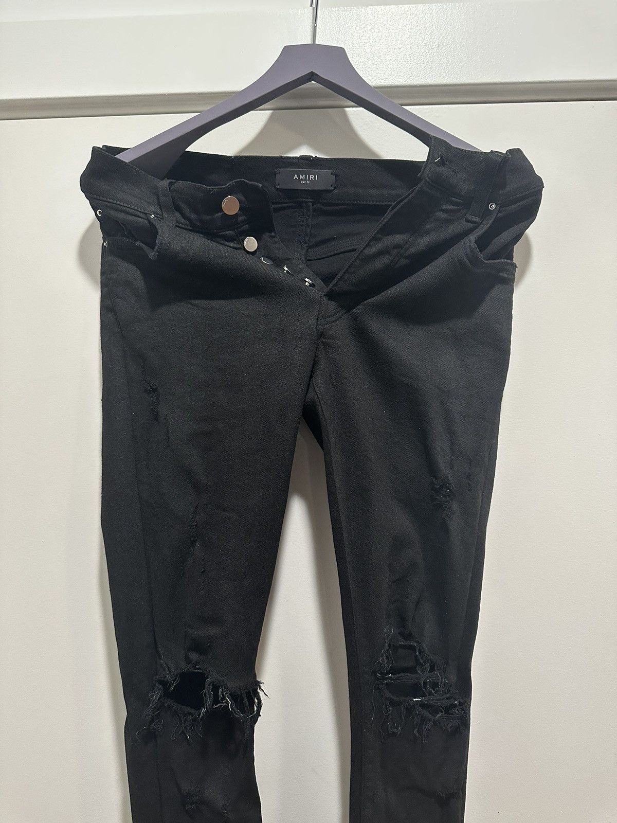 image of Amiri Black Distressed Jeans Wax Denim, Men's (Size 30)