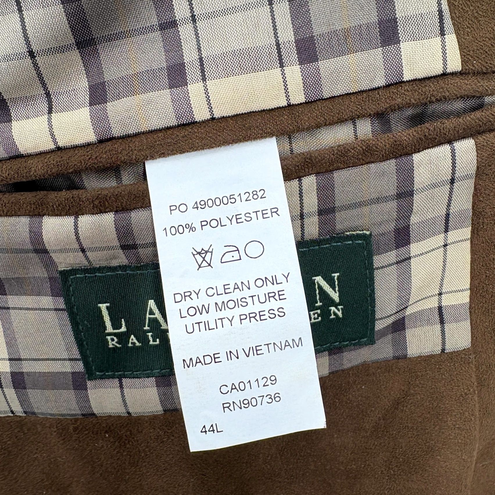 Ralph Lauren Lauren Ralph Lauren Blazer Mens 44L Brown Faux Suede Sport Coat Equestrian Plaid Shirt No Jacket? Size 44R - 6 Thumbnail