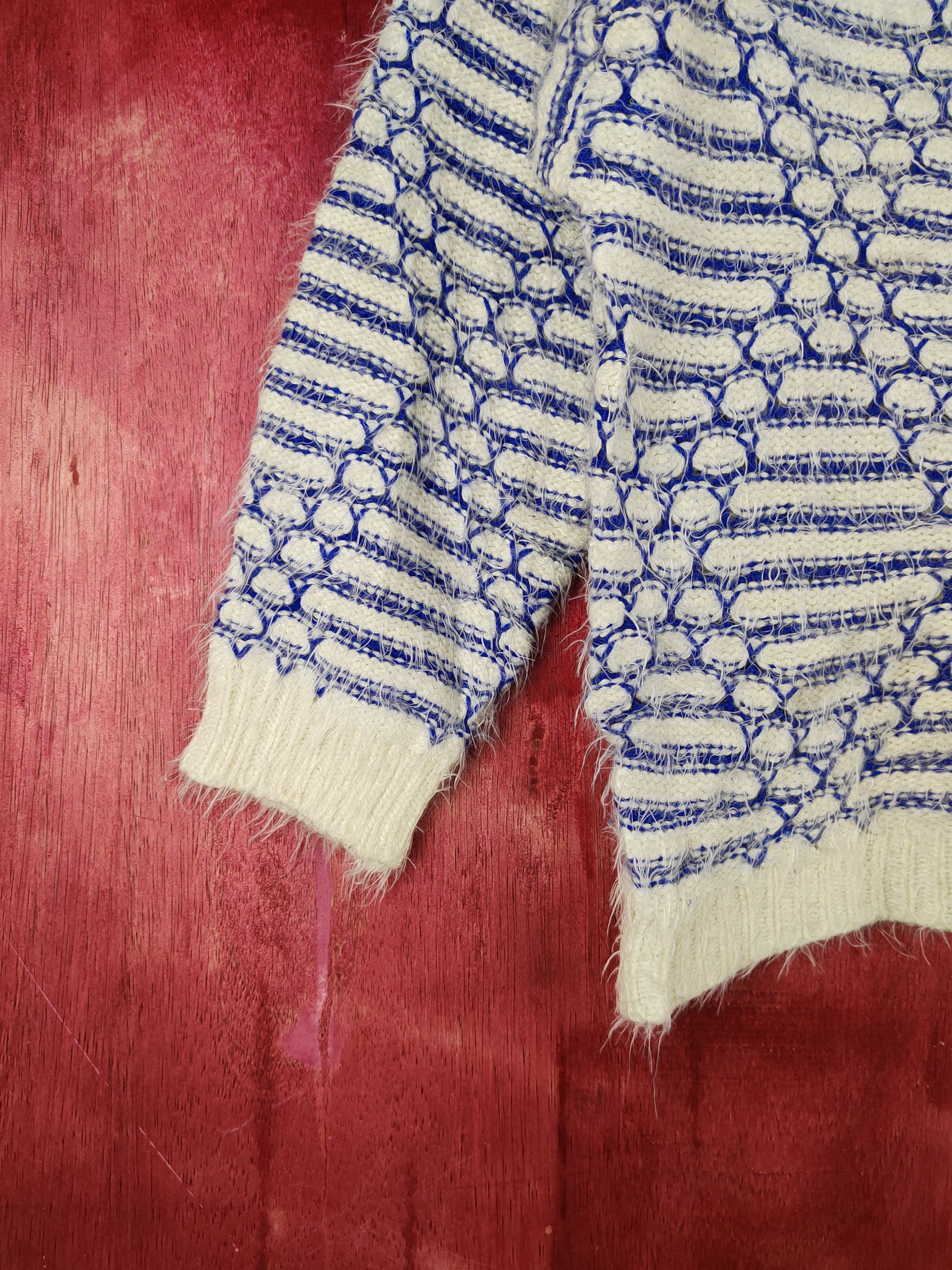 Homespun Knitwear Meirire Blue White Shag Shaggy Fur Mohair Knitwear #2001 Size S / US 4 / IT 40 - 4 Thumbnail