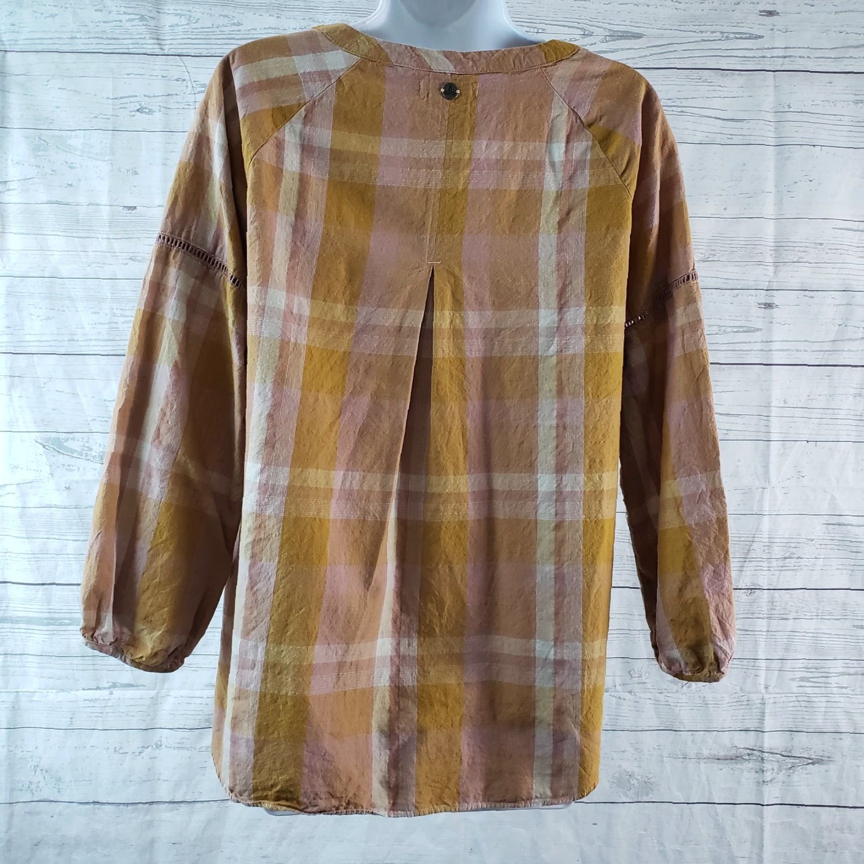 Prana prAna Elena Top 3/4 Sleeve Blouse Womens M Pink Plaid Casual Shirt Size M / US 6-8 / IT 42-44 - 4 Thumbnail