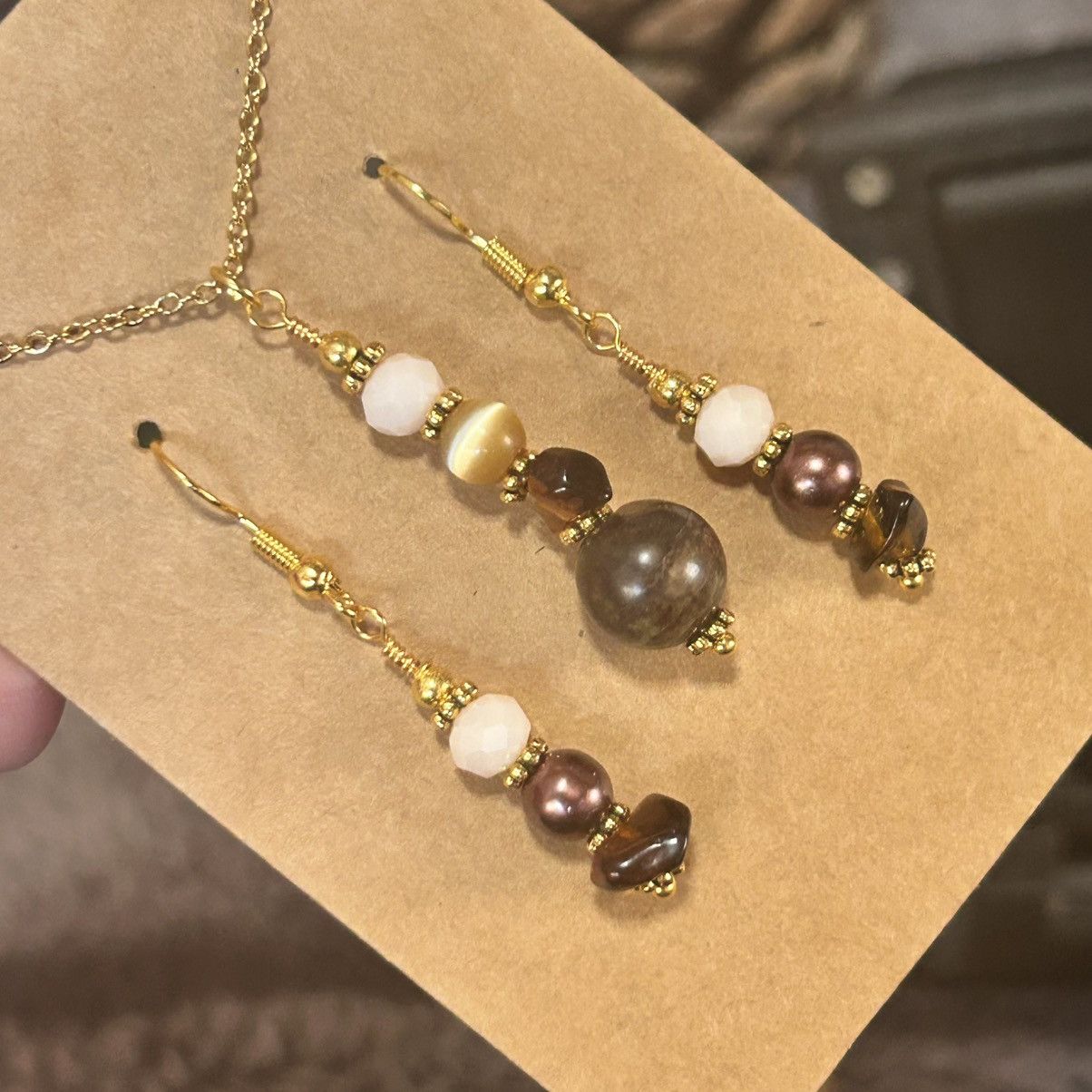 Handmade Handcrafted elegant oriental agate amber necklace set Size ONE SIZE - 1 Thumbnail