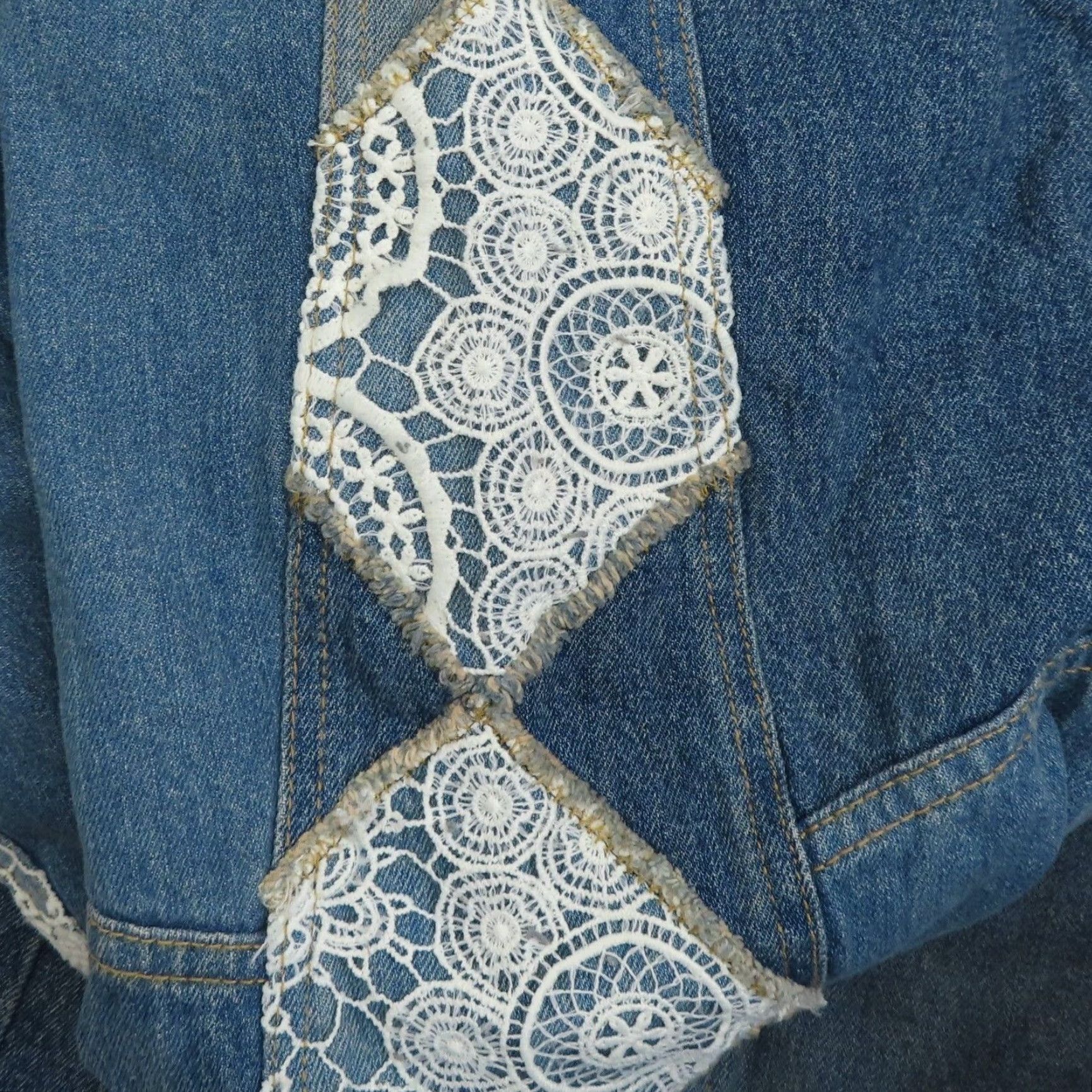 Vintage We The Free by Free People Kaleidoscope Denim Jeans Lace Patchwork Wide-Leg 25 Blue Womens NEW Size 42" / US 20 - 5 Thumbnail