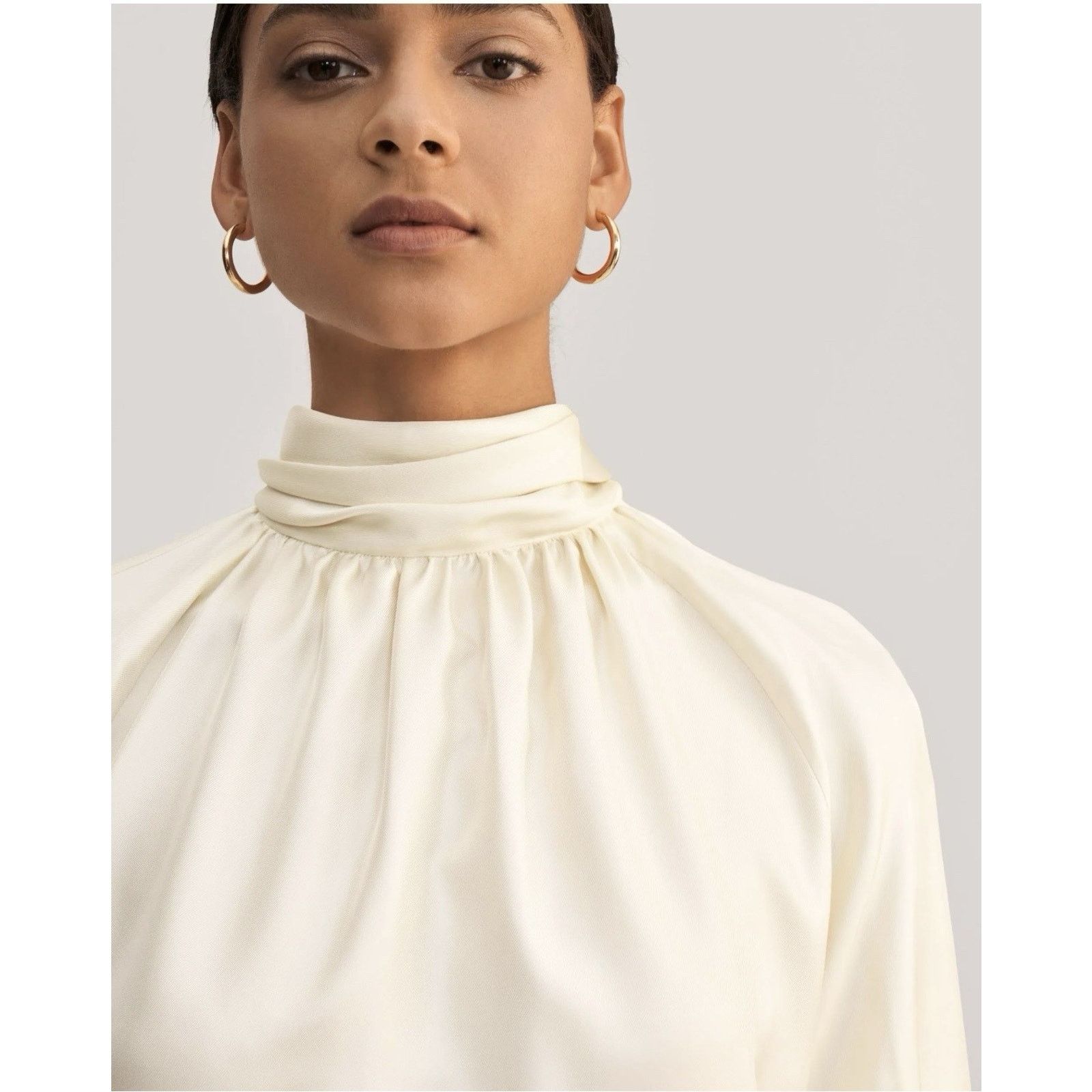 (+)PEOPLE LILYSILK Women Silk Ivory Elegant Minimalist Office Party Size S / US 4 / IT 40 - 2 Thumbnail
