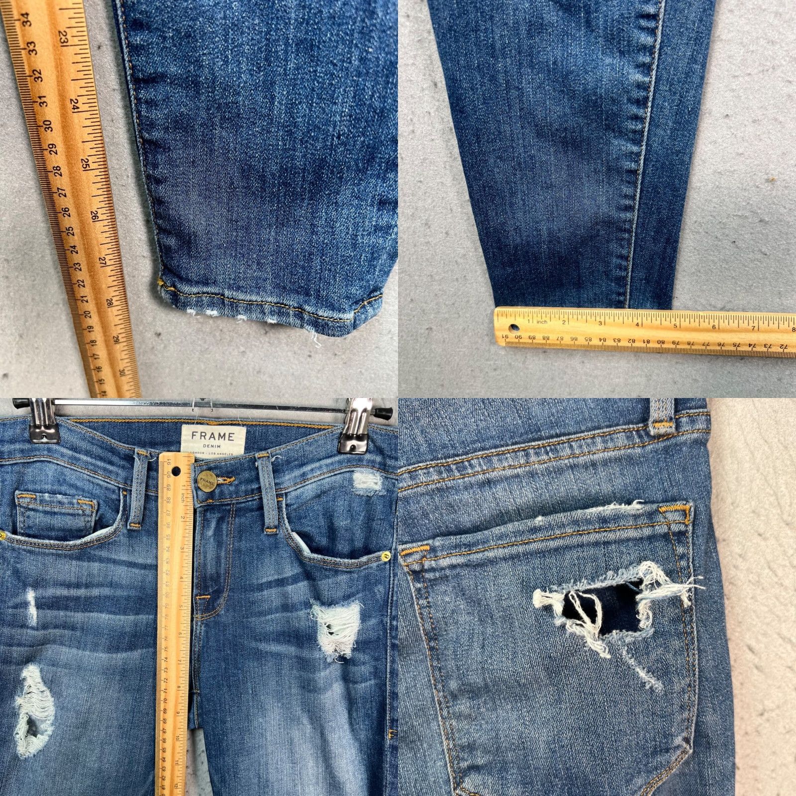 Frame Frame Womens 26 Le Skinny De Jeanne Distressed Jeans Blue Denim Mid-Rise Stretch Size 26" / US 2 / IT 38 - 8 Thumbnail