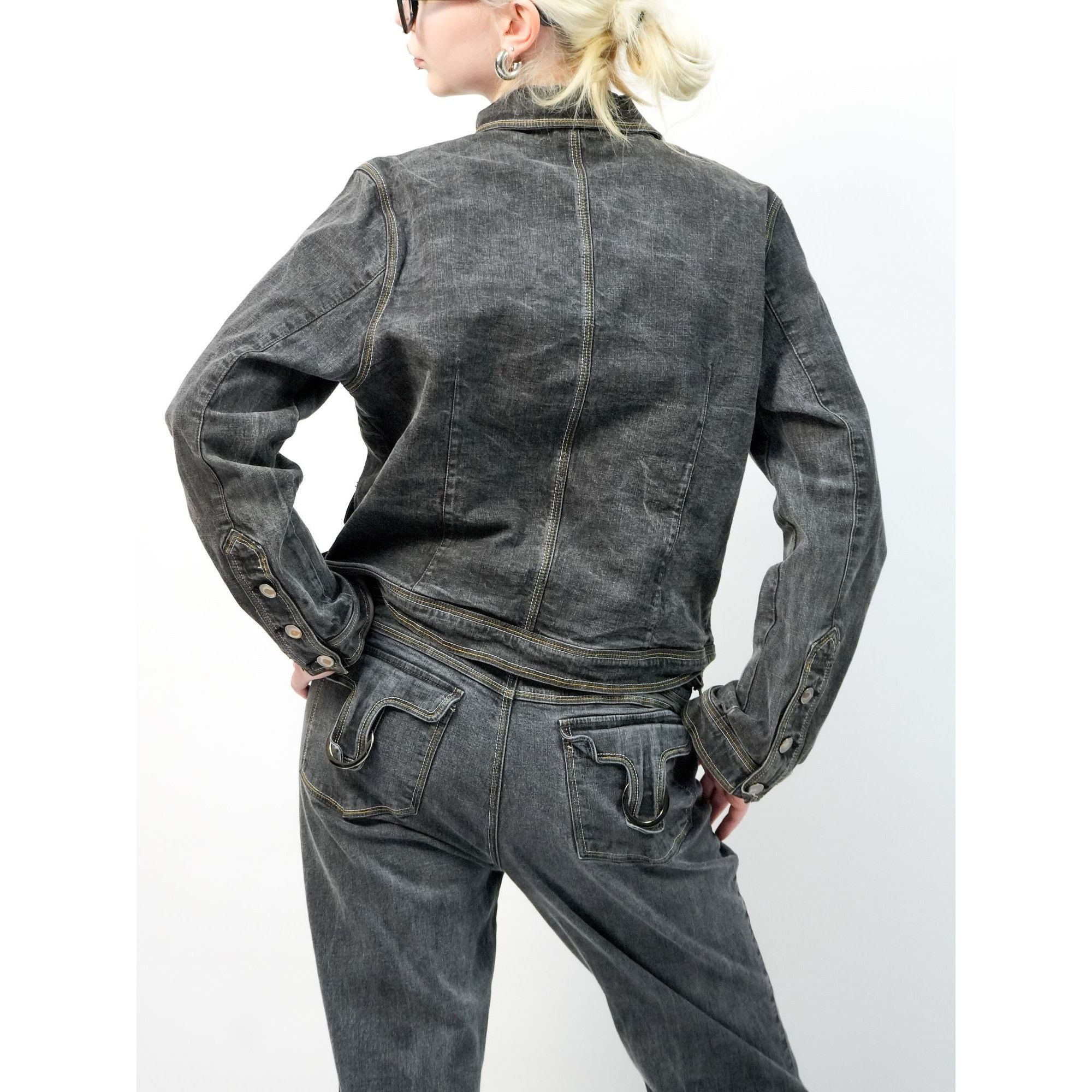 Other Y2k Yukoka Gray Denim Flower Embroidered Jean Set Size 34" / US 12 / IT 48 - 6 Thumbnail