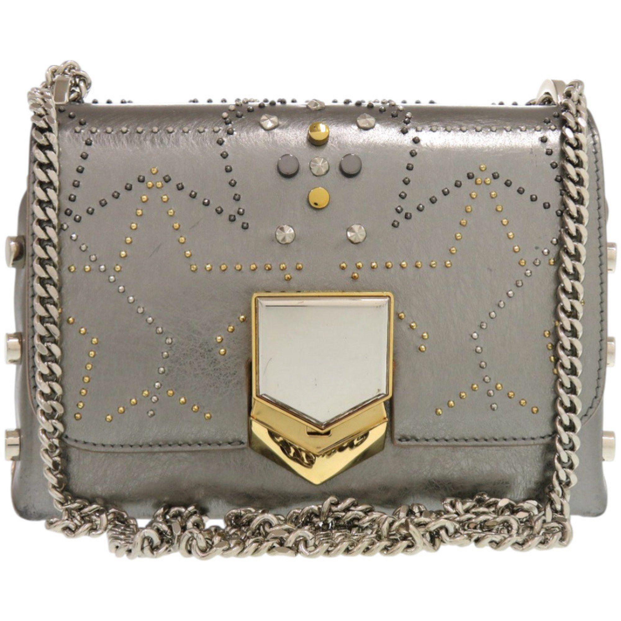 Jimmy Choo Jimmy Choo Locket Petite Chain Shoulder Bag with Star Studs, Metallic Spazzolato Leather, and Silver 1446 Size ONE SIZE - 1 Thumbnail