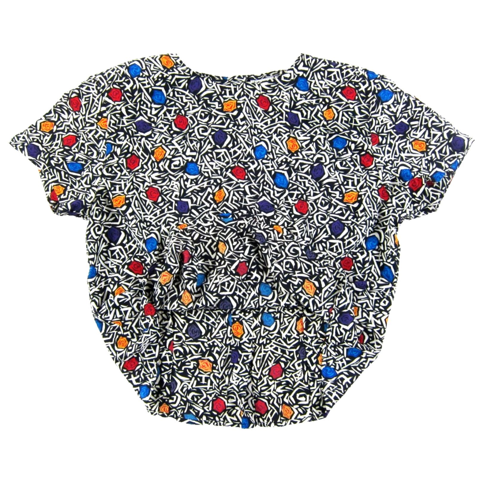 Vintage VINTAGE J. Ferrar Blouse Shirt 12 Black White Floral Rose Abstract Short Sleeve Womens Size XL / US 12-14 / IT 48-50 - 5 Thumbnail