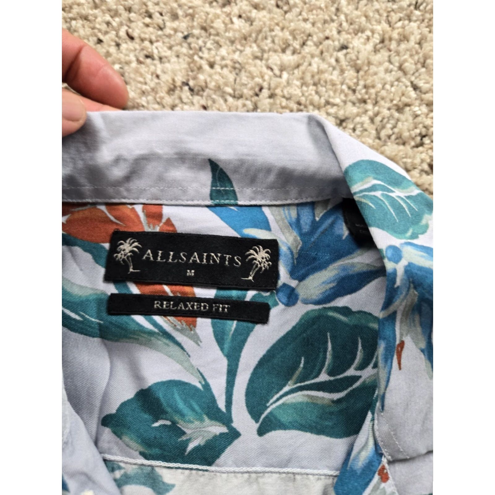Allsaints All Saints Iris Shirt Mens M Blue Floral Short Sleeve Viscose Button Up Size US M / EU 48-50 / 2 - 4 Thumbnail