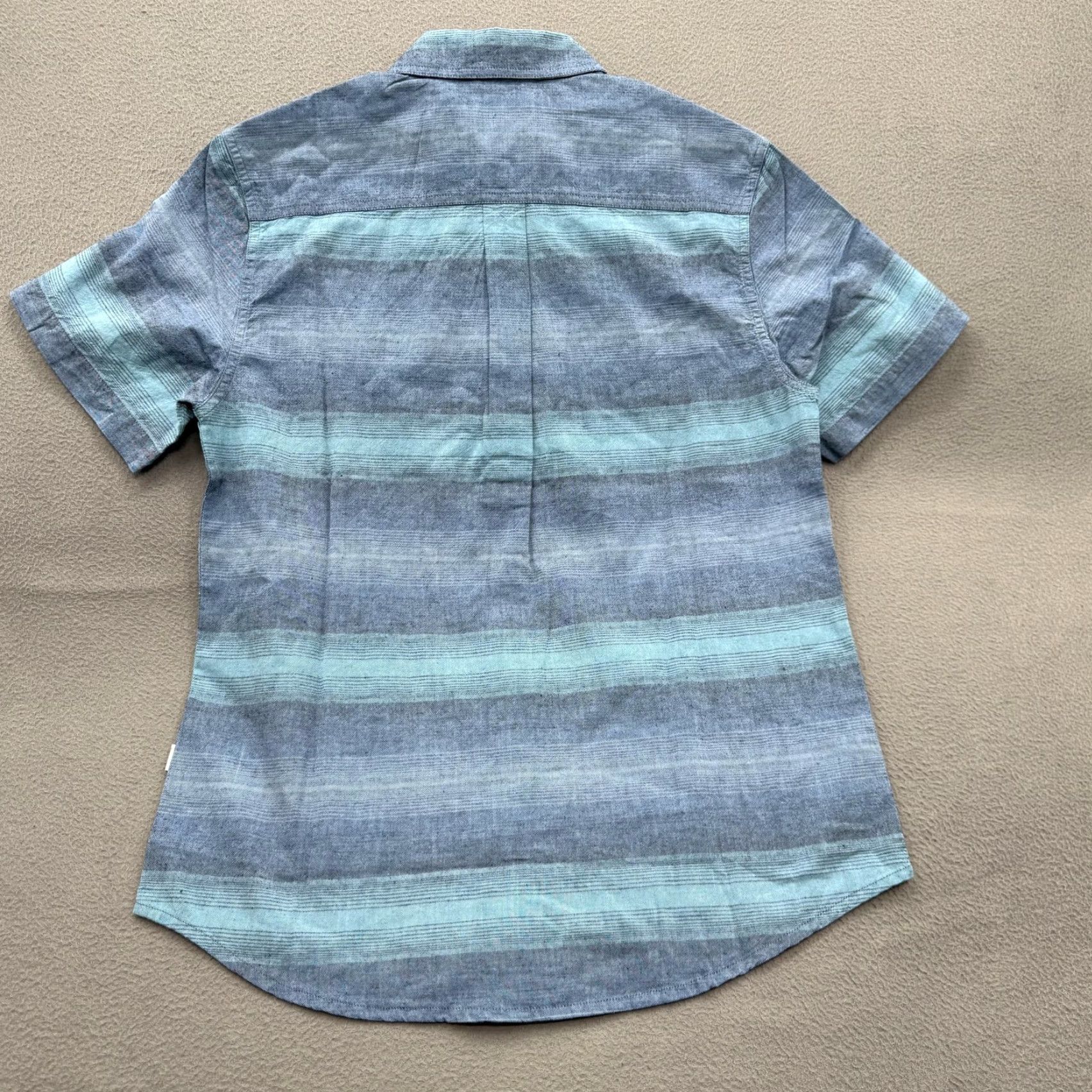 Vintage Wellen Shirt Mens Small Blue Striped Organic Cotton Hemp Short Sleeve Button Up Size US S / EU 44-46 / 1 - 2 Thumbnail