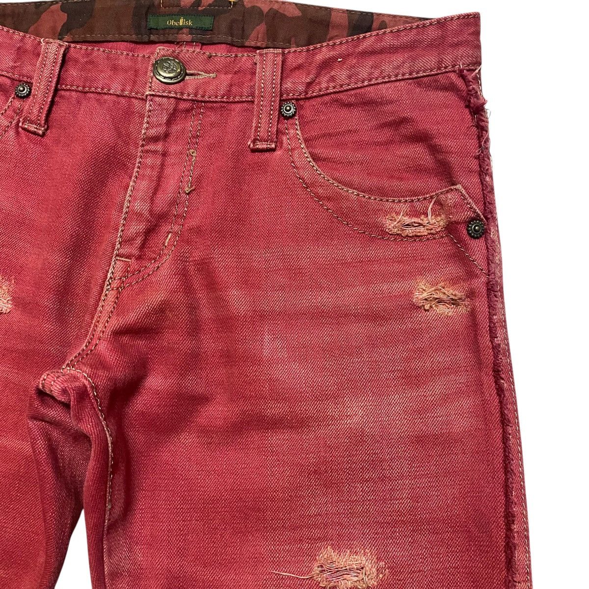 Obelisk Obelisk Red Blood Hole Distressed Denim Flare Jeans Size US 29 - 5 Thumbnail