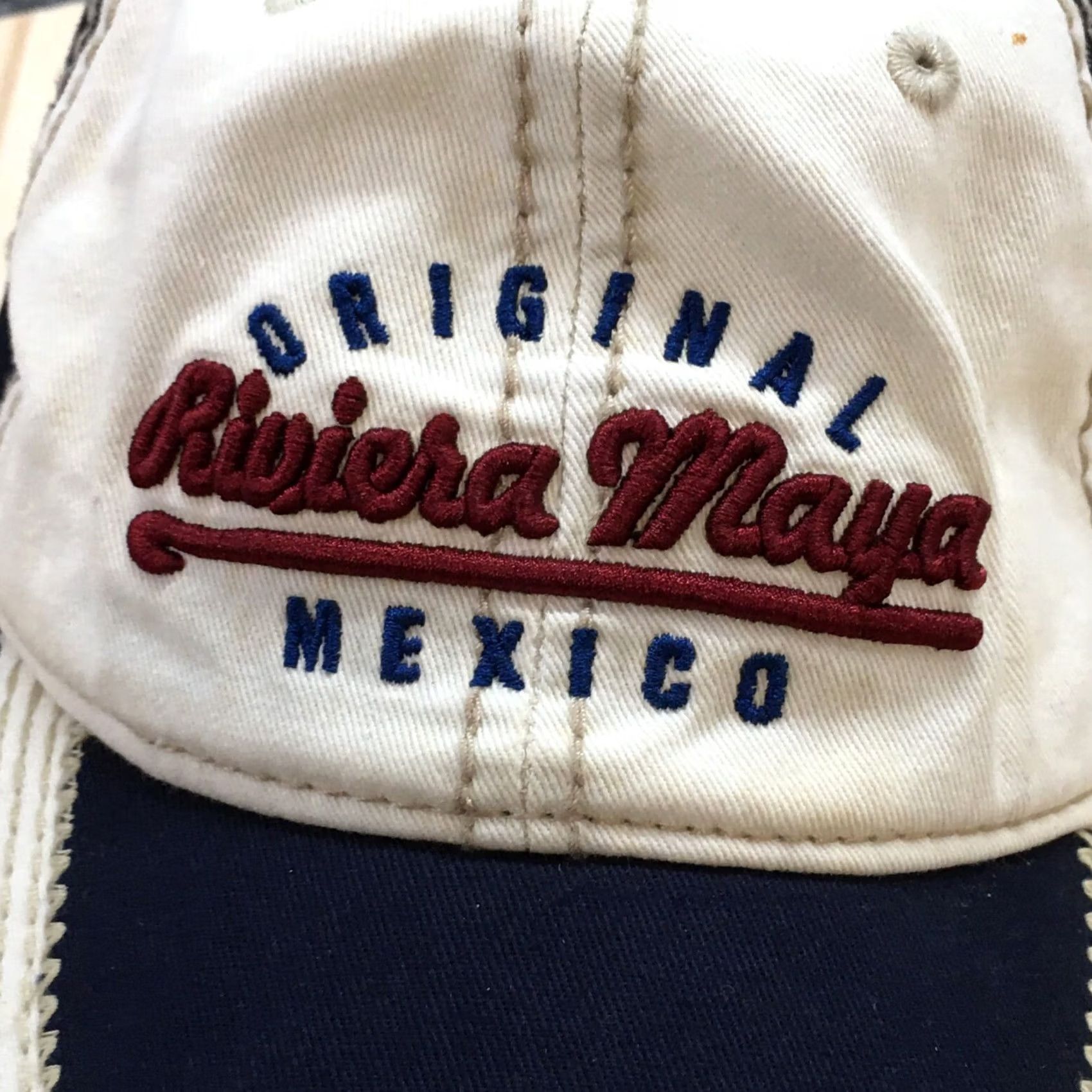 Vintage Caribbean Side Riviera Maya Baseball Cap Mens Blue White OS Embroidered Logo Size ONE SIZE - 3 Thumbnail