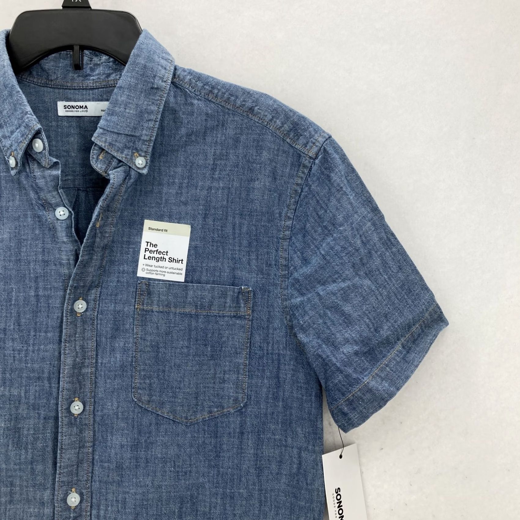 Denime Sonoma Shirt Mens Small Blue Chambray Denim Short Sleeve Button Up Standard Fit Size US S / EU 44-46 / 1 - 2 Thumbnail