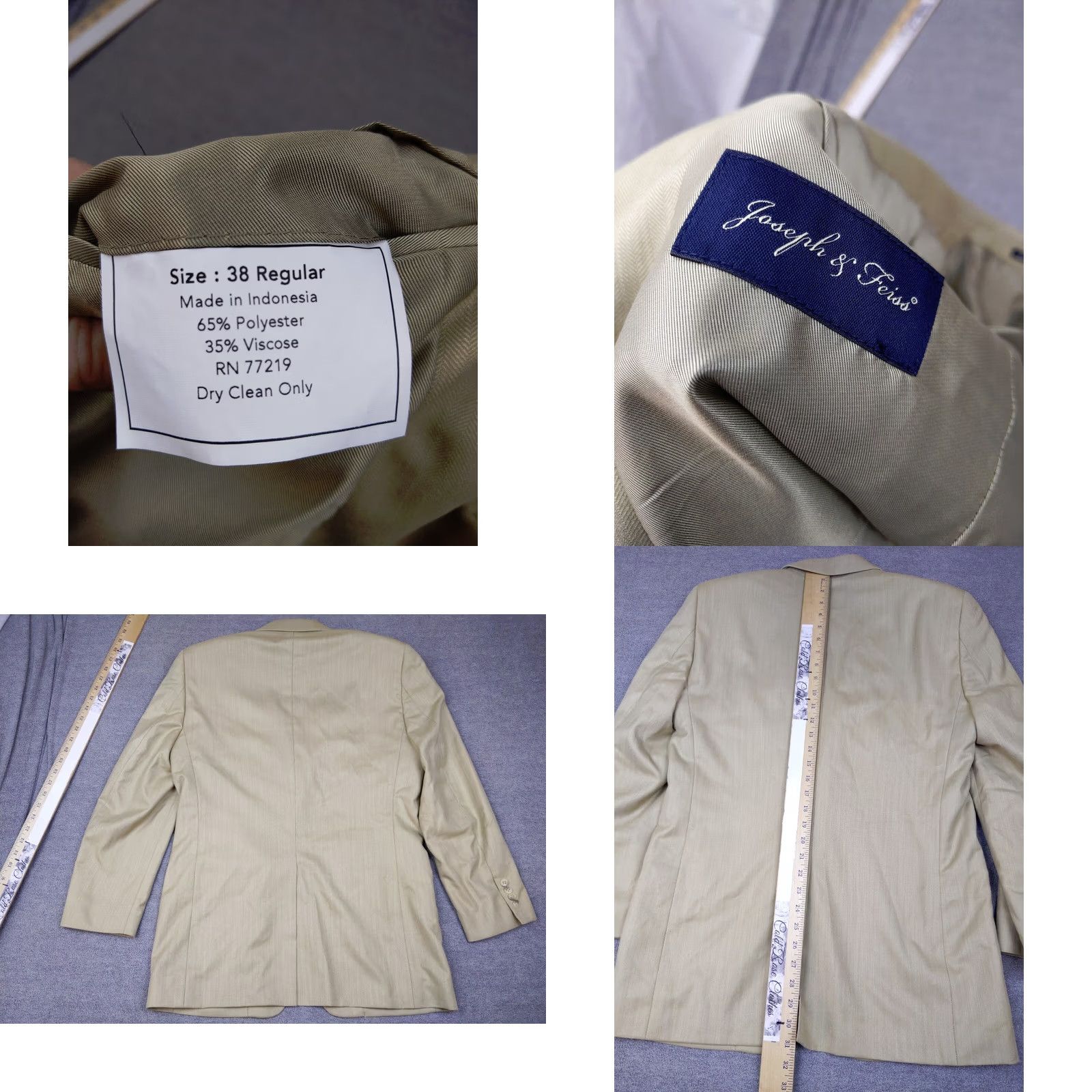 Joseph Joseph & Feiss Mens Blazer Jacket 2-Button Beige Herringbone 38R Viscose Polyester Notch Lapel"} Size 38R - 8 Thumbnail