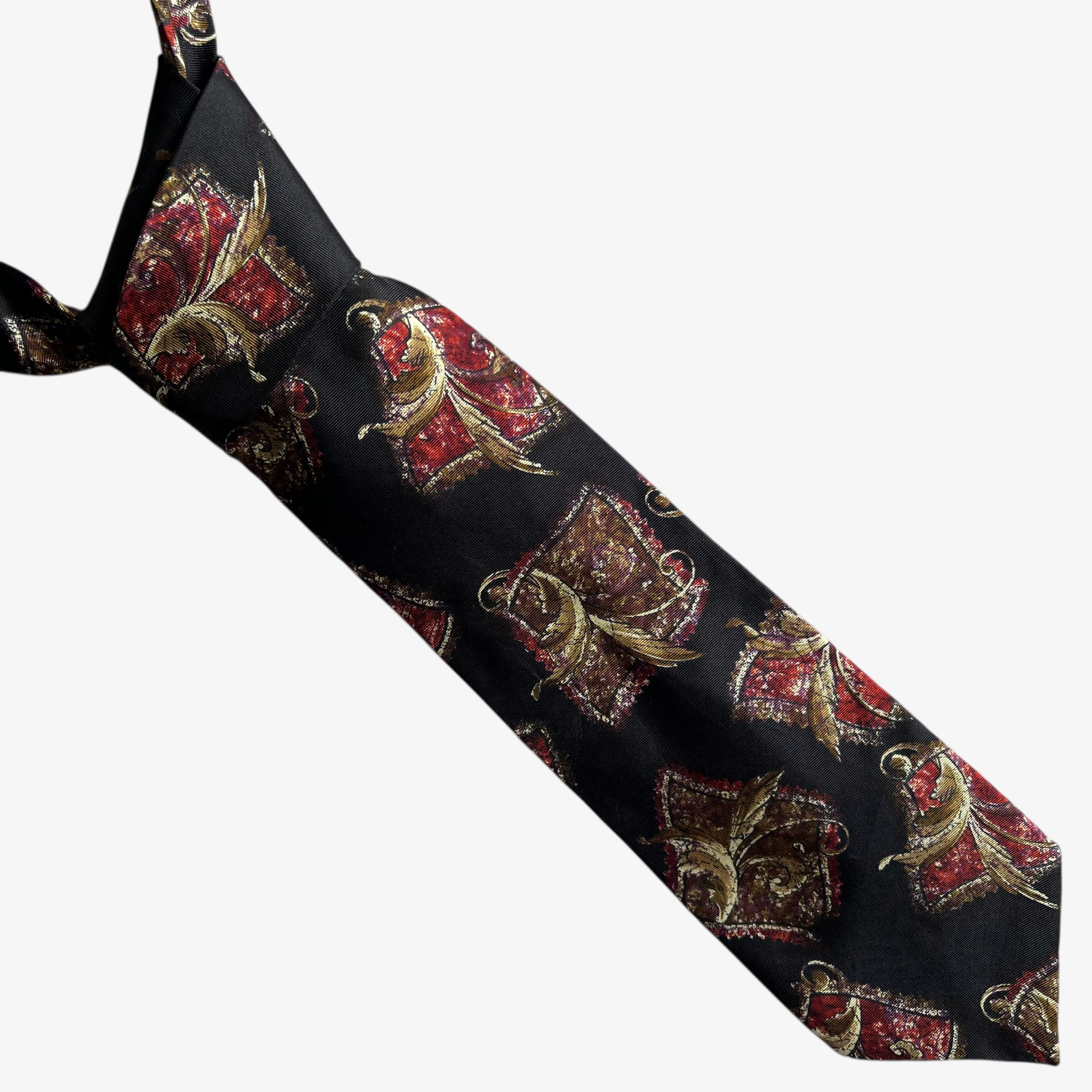 Oscar De La Renta Vintage 80s Oscar De La Renta Floral Print Black Silk Tie Size ONE SIZE - 1 Thumbnail