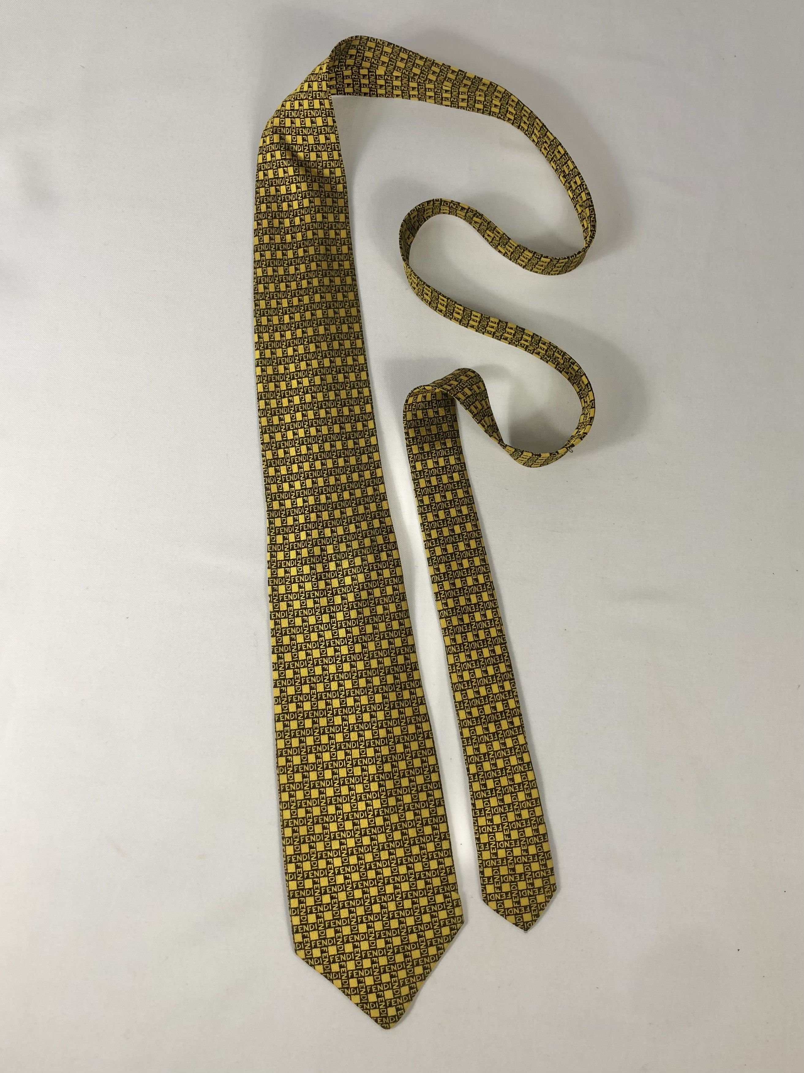 Fendi Rare Fendi Cravatte Gold Monogram Silk Tie Made in Italy Size ONE SIZE - 2 Thumbnail