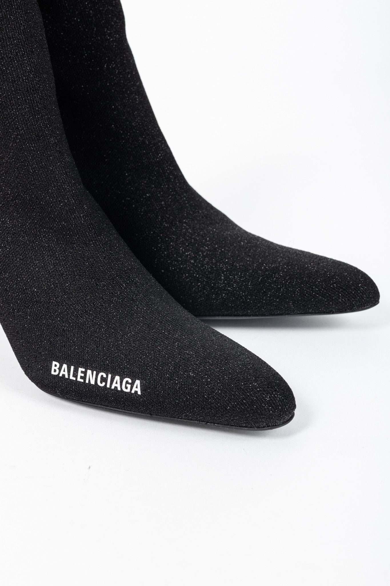 Balenciaga Balenciaga Knife 80 Black Glittered Stretch-Knit Ankle Boots Size US 4.5 / IT 34.5 - 7 Thumbnail
