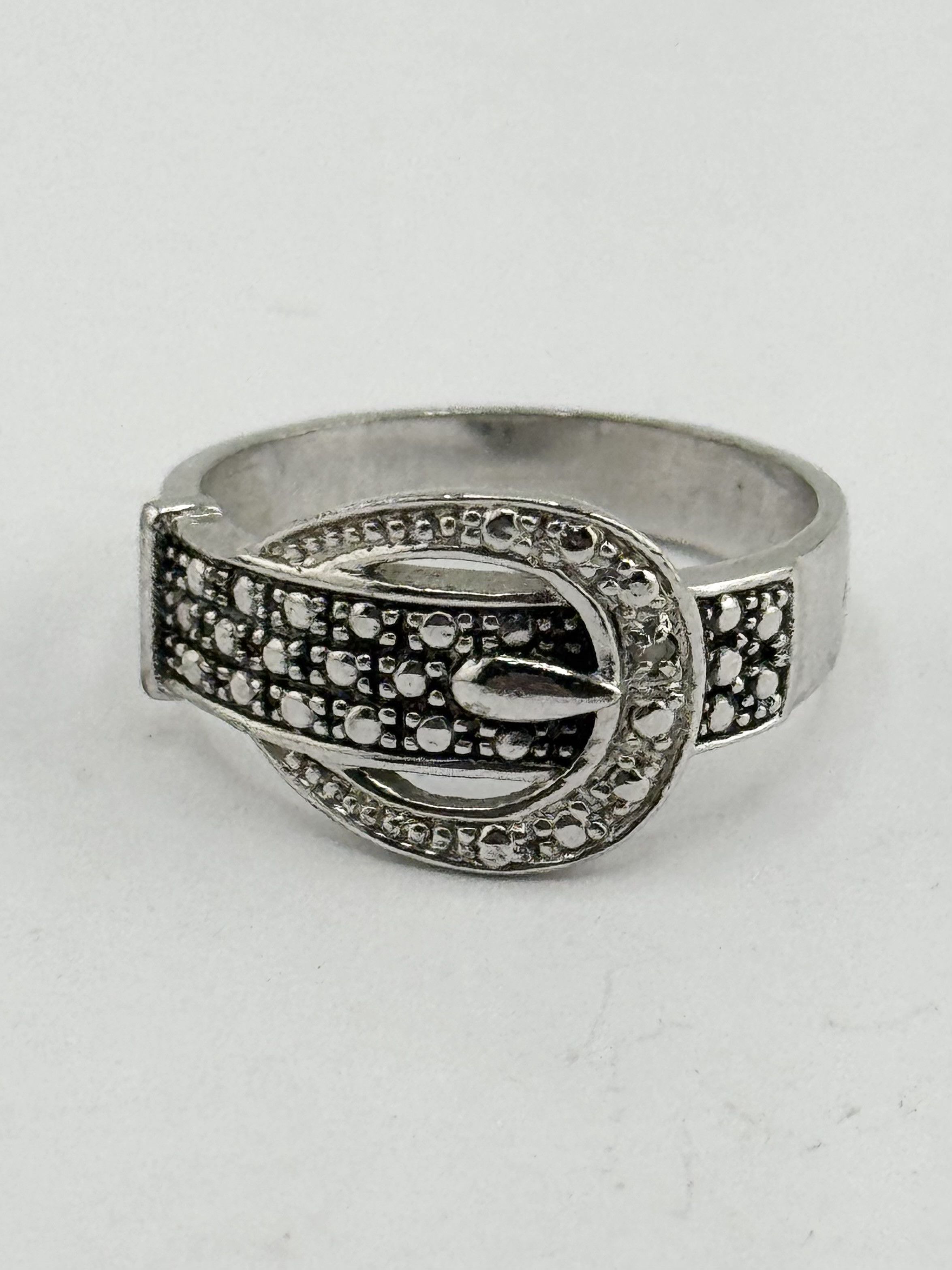 Vintage Vintage sterling silver Marcasite stone buckle ring Size ONE SIZE - 1 Thumbnail