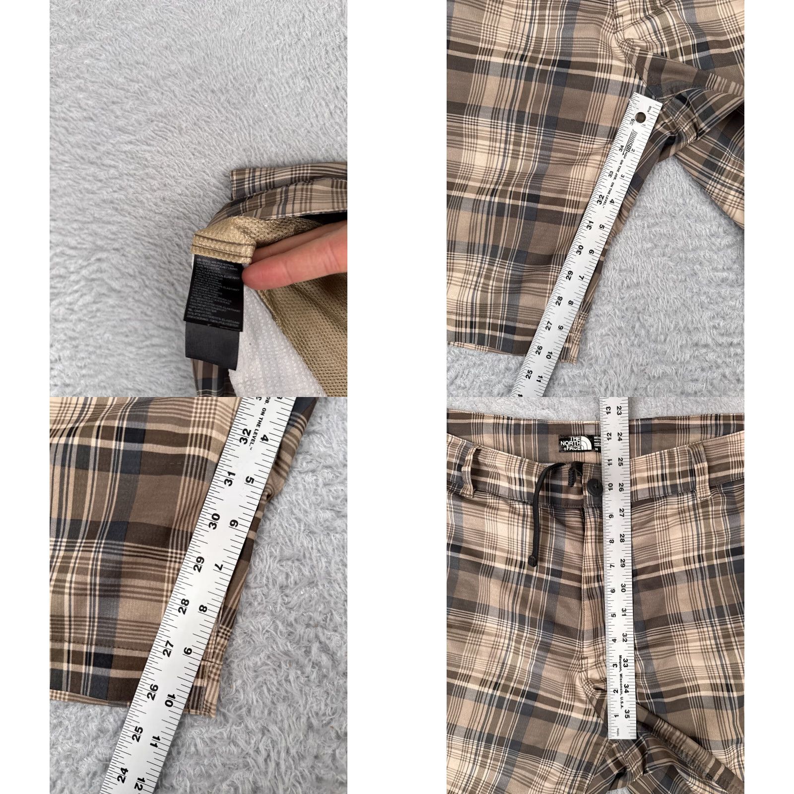 The North Face VINTAGE The North Face Cargo Shorts Men Beige Plaid 38 Polyester Blend Inseam 10 in Zip Pocket Logo Casual All Season Mens Size US 38 / EU 54 - 8 Thumbnail