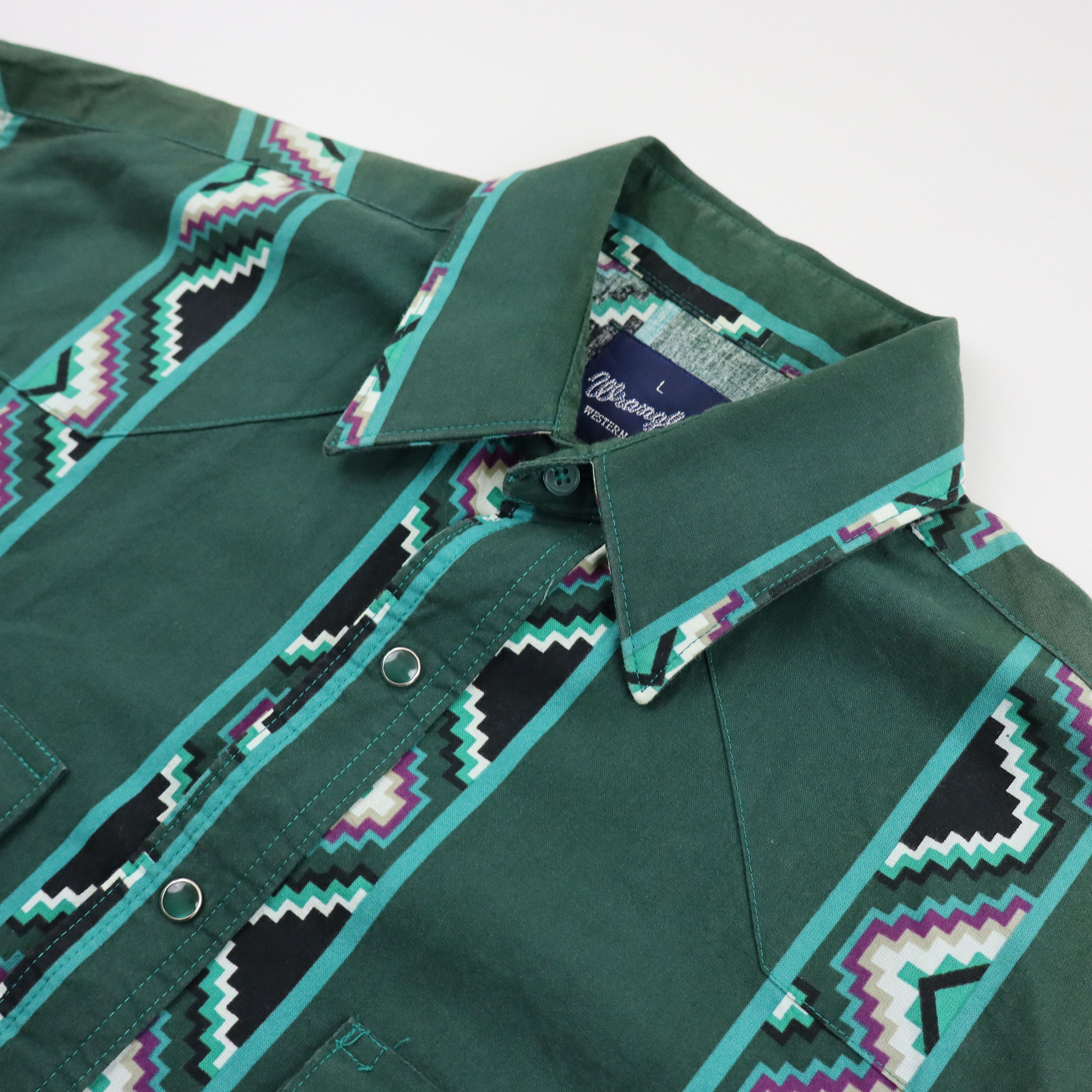 Tribal Streetwear × Vintage × Wrangler Vintage Wrangler Brushpopper Western Cowboy Aztec Shirt Size US L / EU 52-54 / 3 - 5 Thumbnail