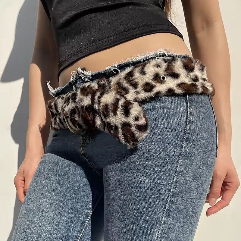 Japanese Brand Designer Drip Leopard Print Fur Unisex Belt Size ONE SIZE - 5 Thumbnail