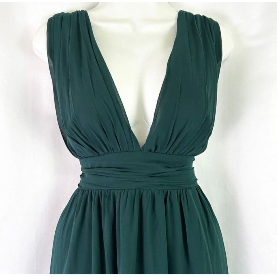 Lulus Lulus Emerald Green Maxi Dress Plunging Neckline size L Size L / US 10 / IT 46 - 3 Thumbnail