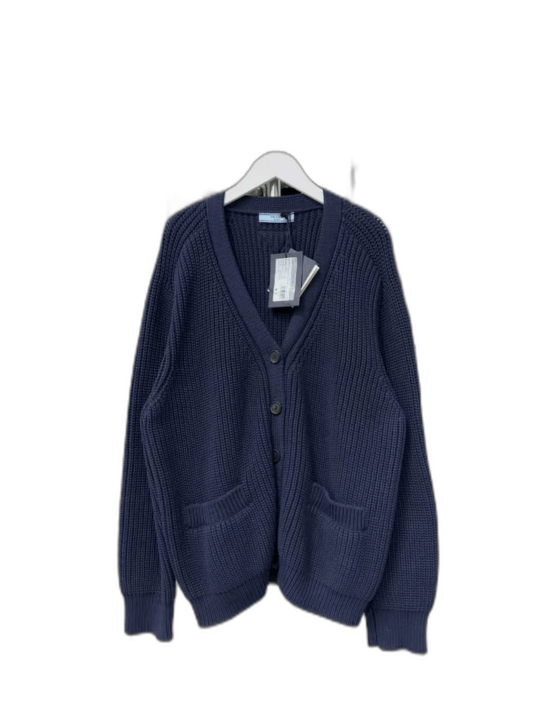 Prada Prada Navy Blue Wool Cardigan with Triangle Logo Size US S / EU 44-46 / 1 - 1 Thumbnail