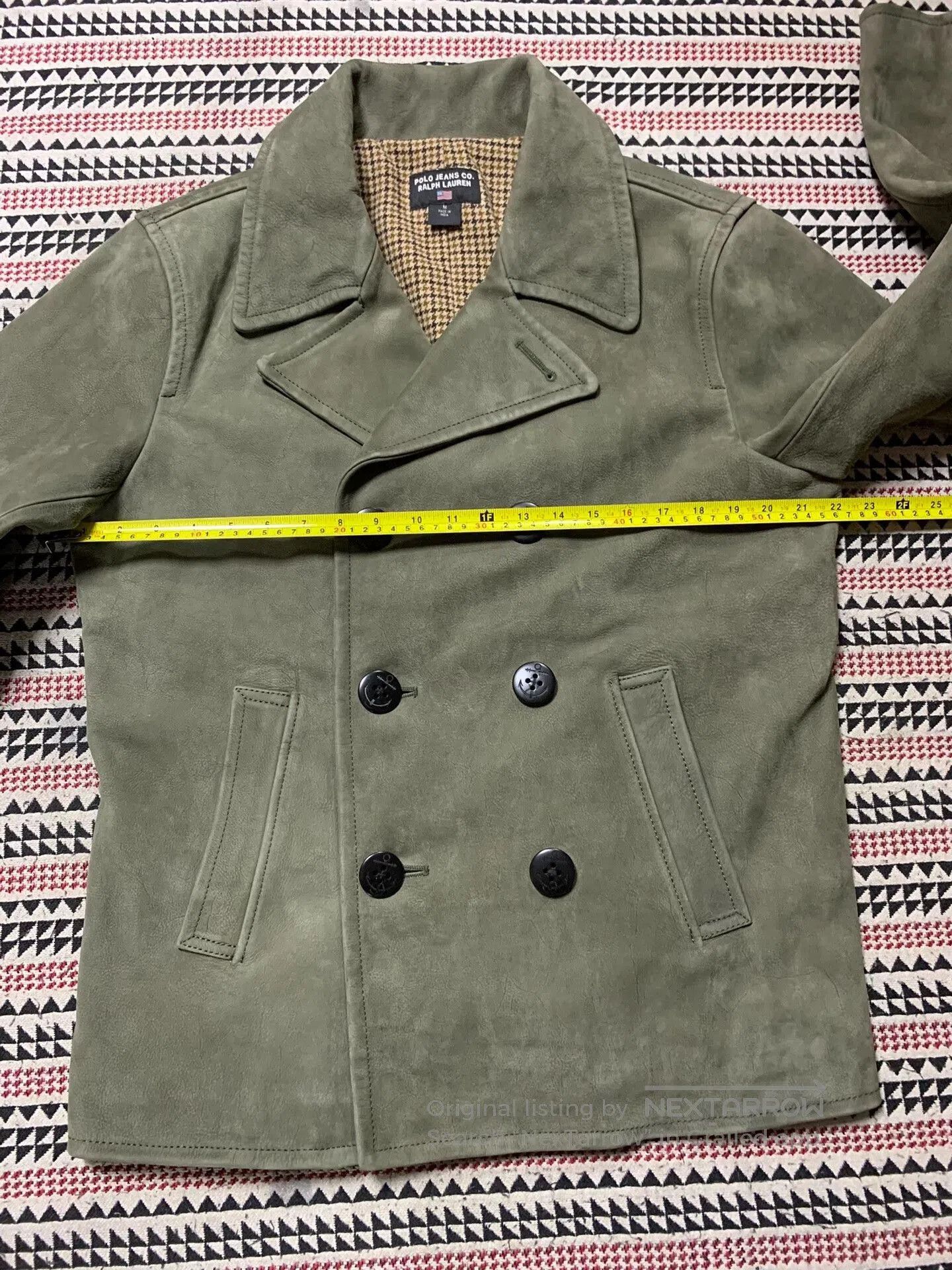 Vintage olive green leather double-breasted jacket. Size US M / EU 48-50 / 2 - 7 Thumbnail